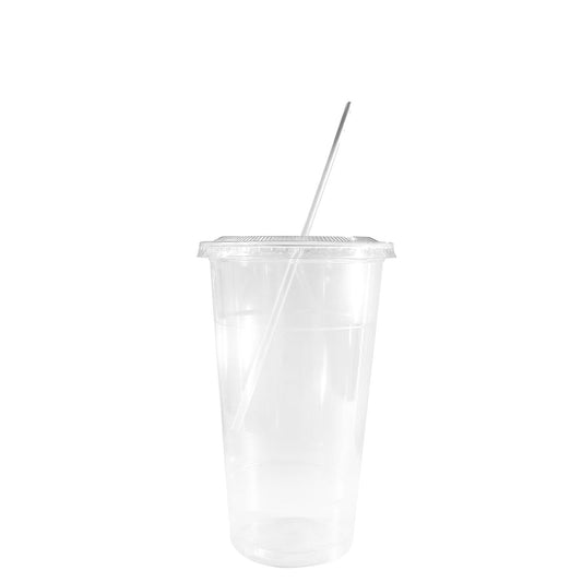 10oz Disposable Pet Clear Plastic Smoothie Cups with Clear Flat Lids and White Straws