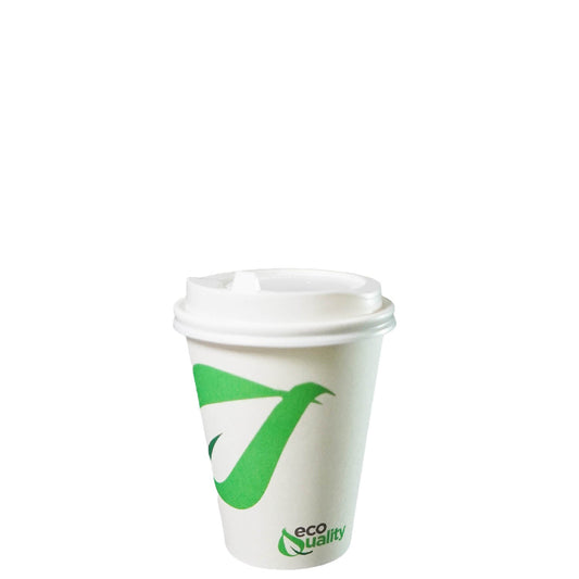 Disposable Compostable Biodegradable White Paper Coffee Cups with White Dome Lids