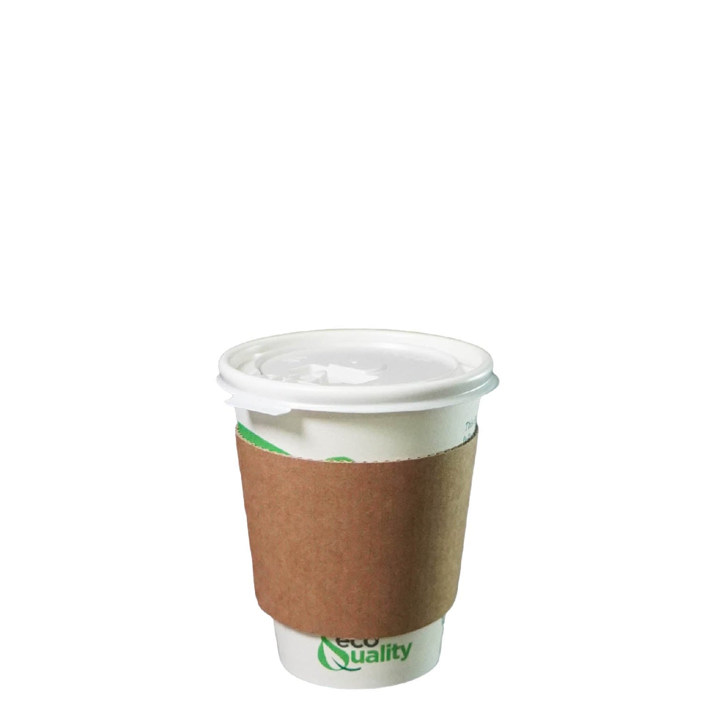 10oz Disposable Compostable Biodegradable White Paper Coffee Cups with Flat Lids and Sleeves