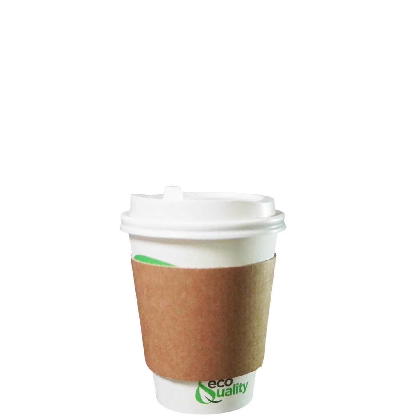 10oz Disposable Compostable Biodegradable White Paper Coffee Cups with White Dome Lids and Sleeves