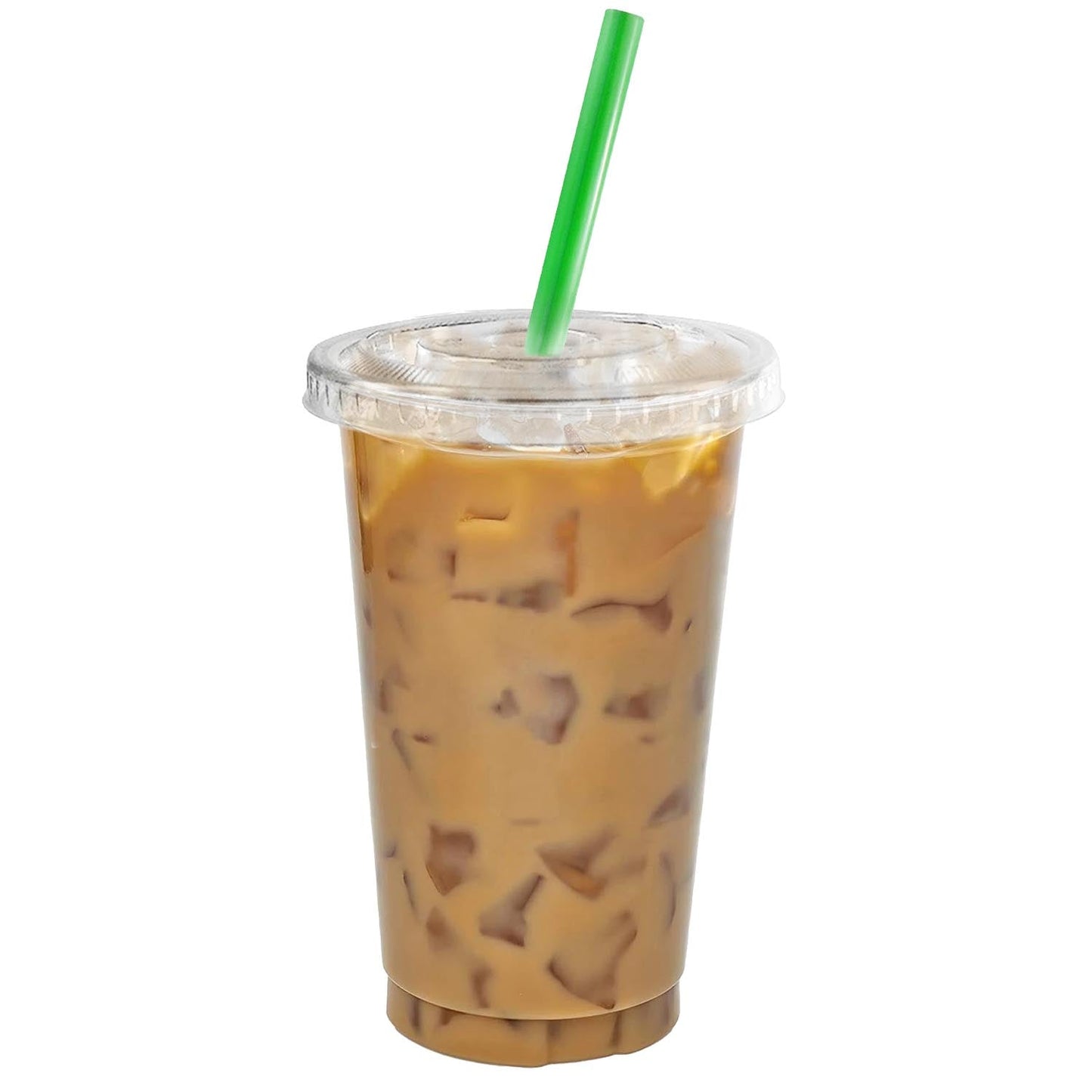 10oz Disposable Pet Clear Plastic Smoothie Cups with Clear Flat Lids and Color Straws
