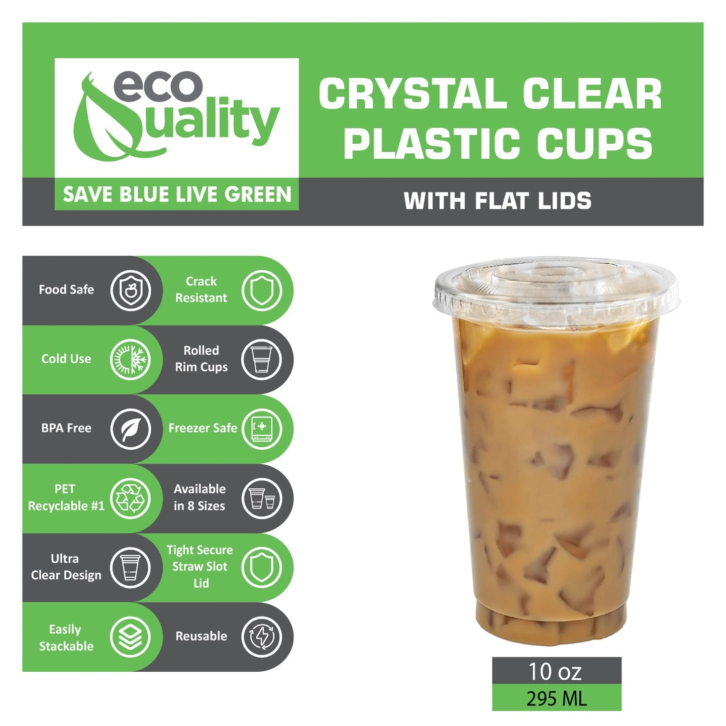 10oz Disposable Pet Clear Plastic Smoothie Cups with Clear Flat Lids