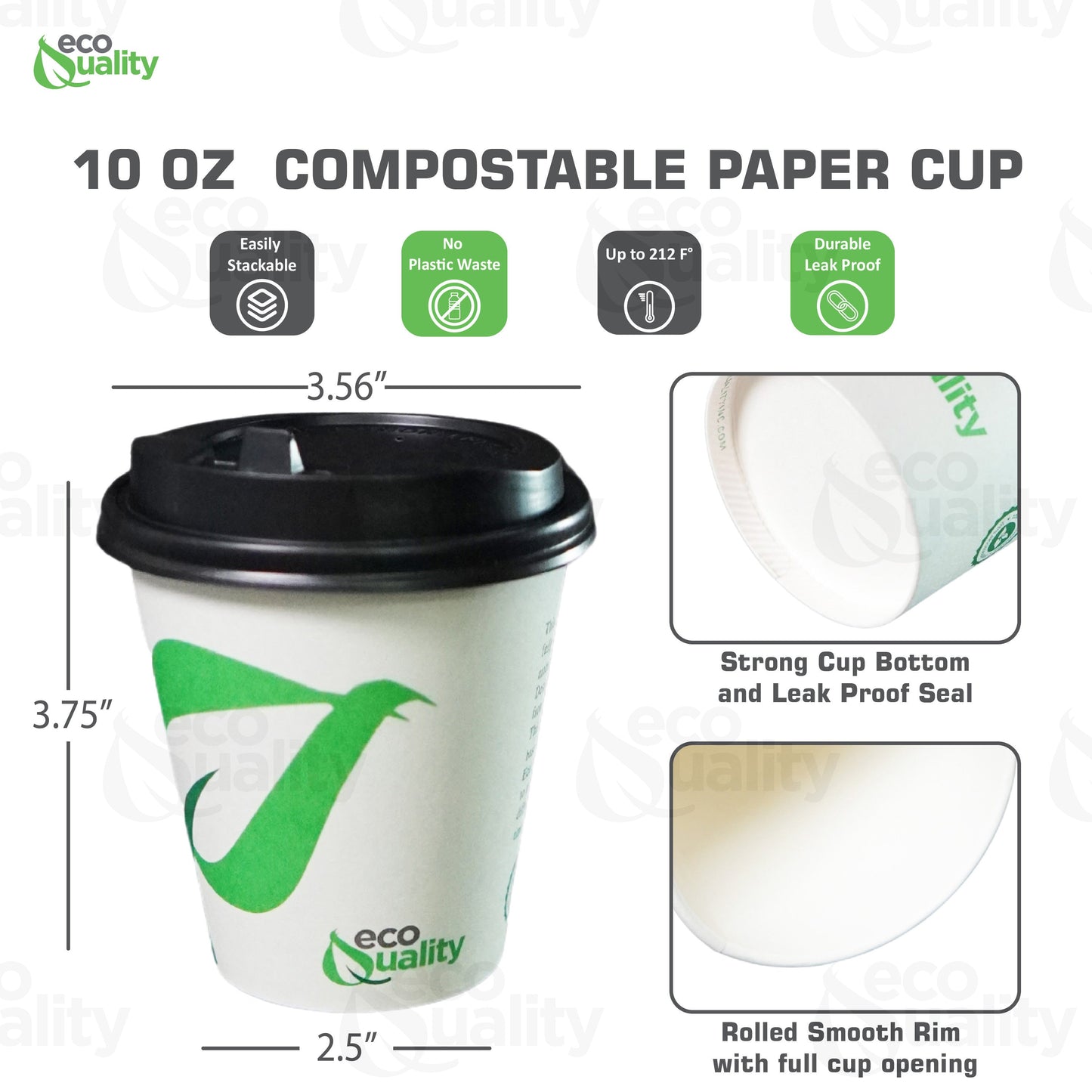 10oz Disposable Compostable Biodegradable White Paper Coffee Cups with Black Dome