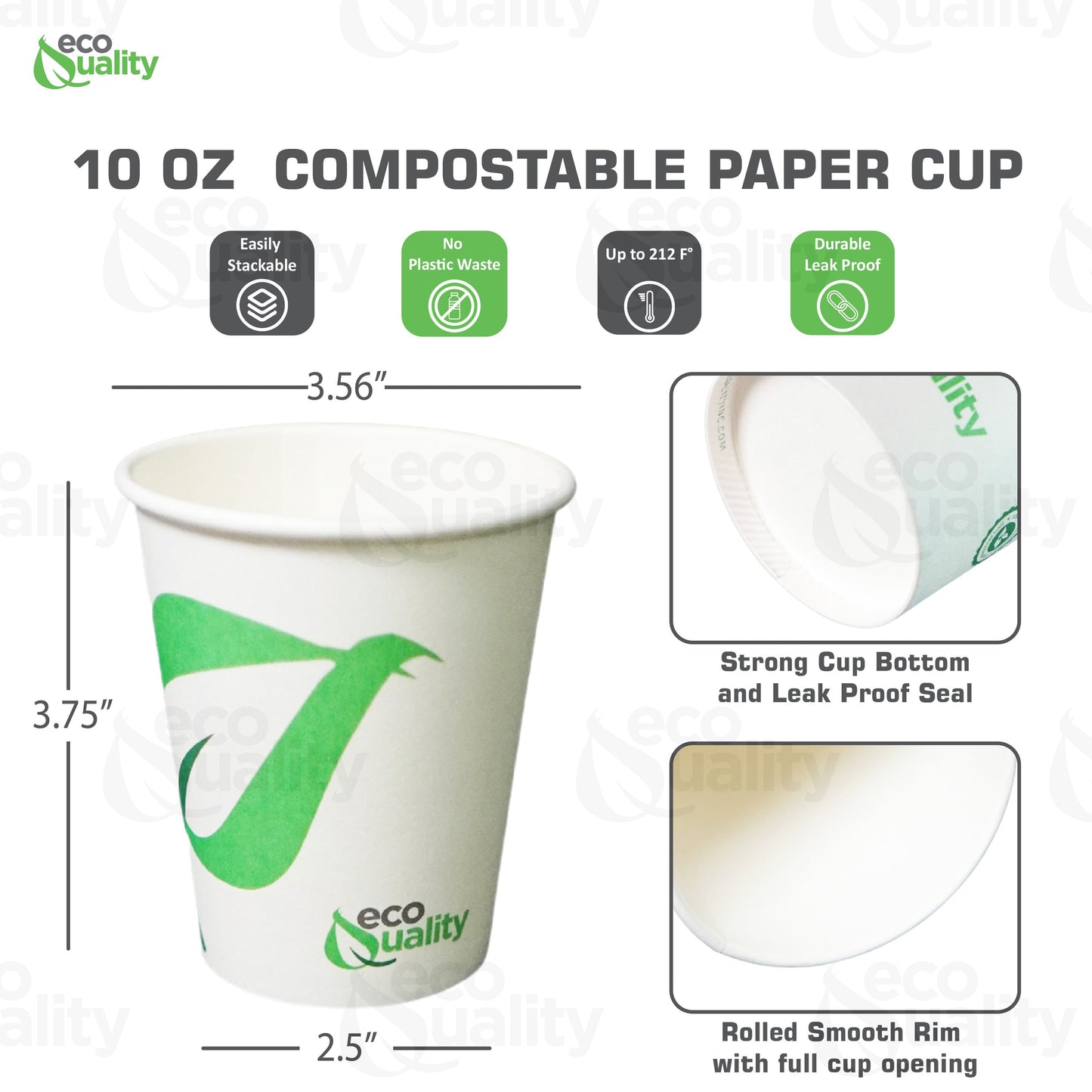 10oz Disposable White Paper Coffee Cups Compostable Biodegradable