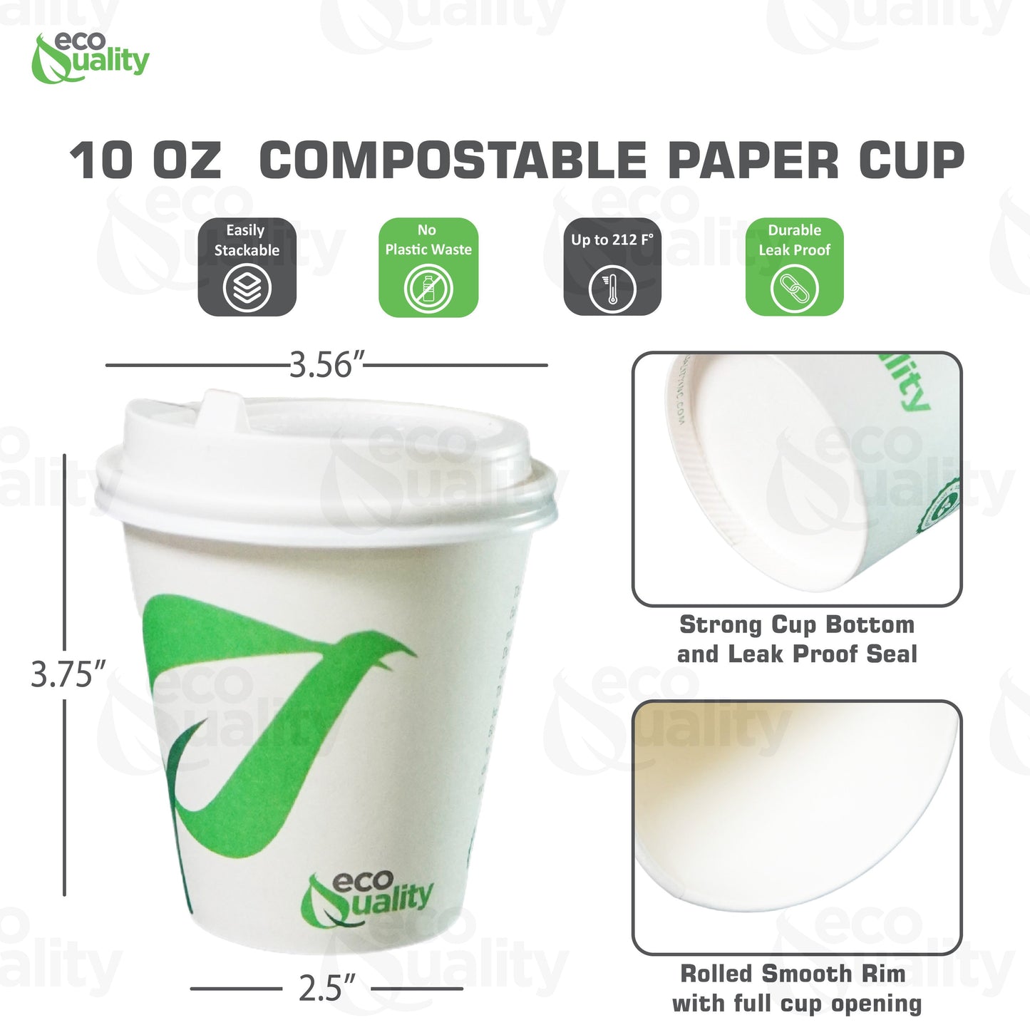 Disposable Compostable Biodegradable White Paper Coffee Cups with White Dome Lids