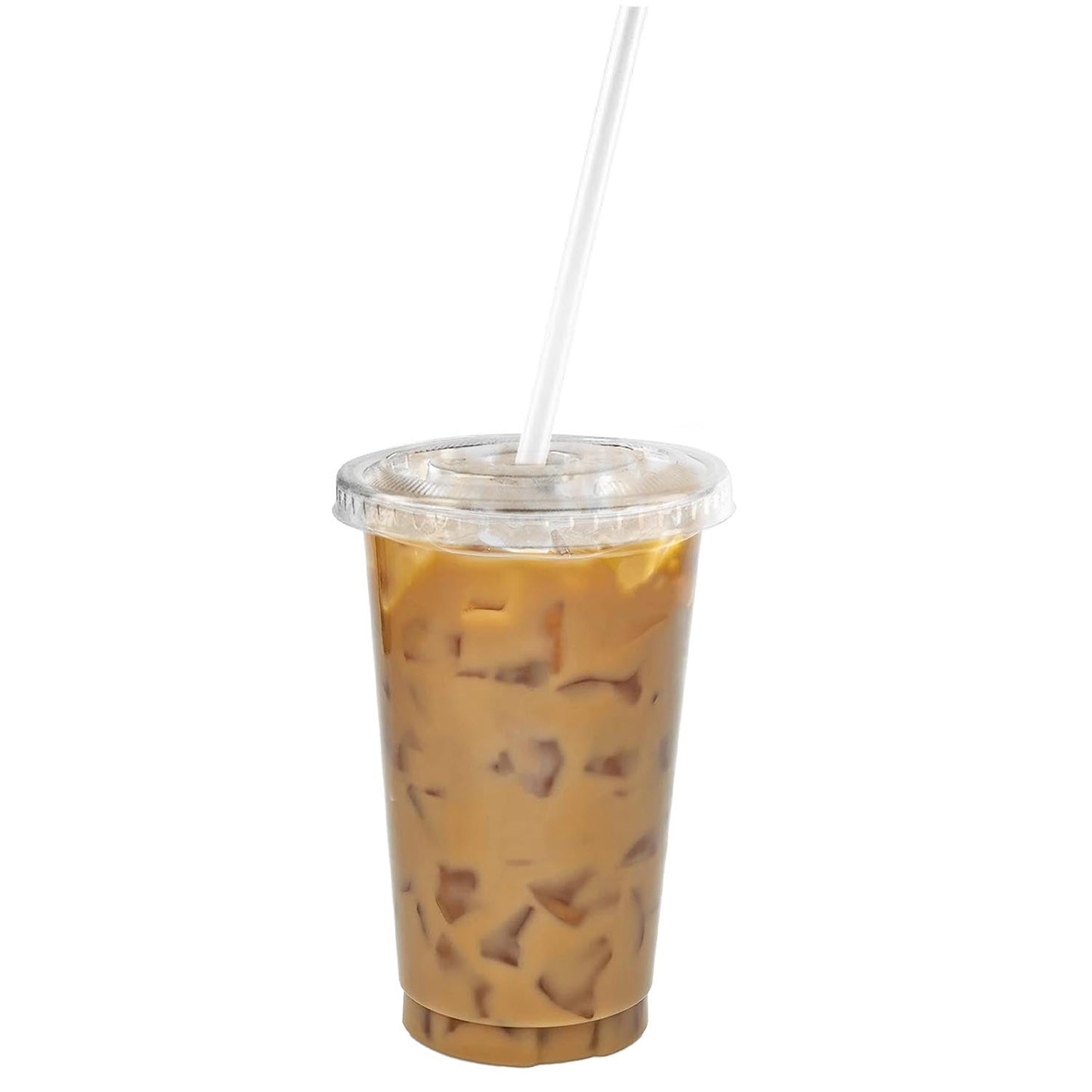 10oz Disposable Pet Clear Plastic Smoothie Cups with Clear Flat Lids and White Straws
