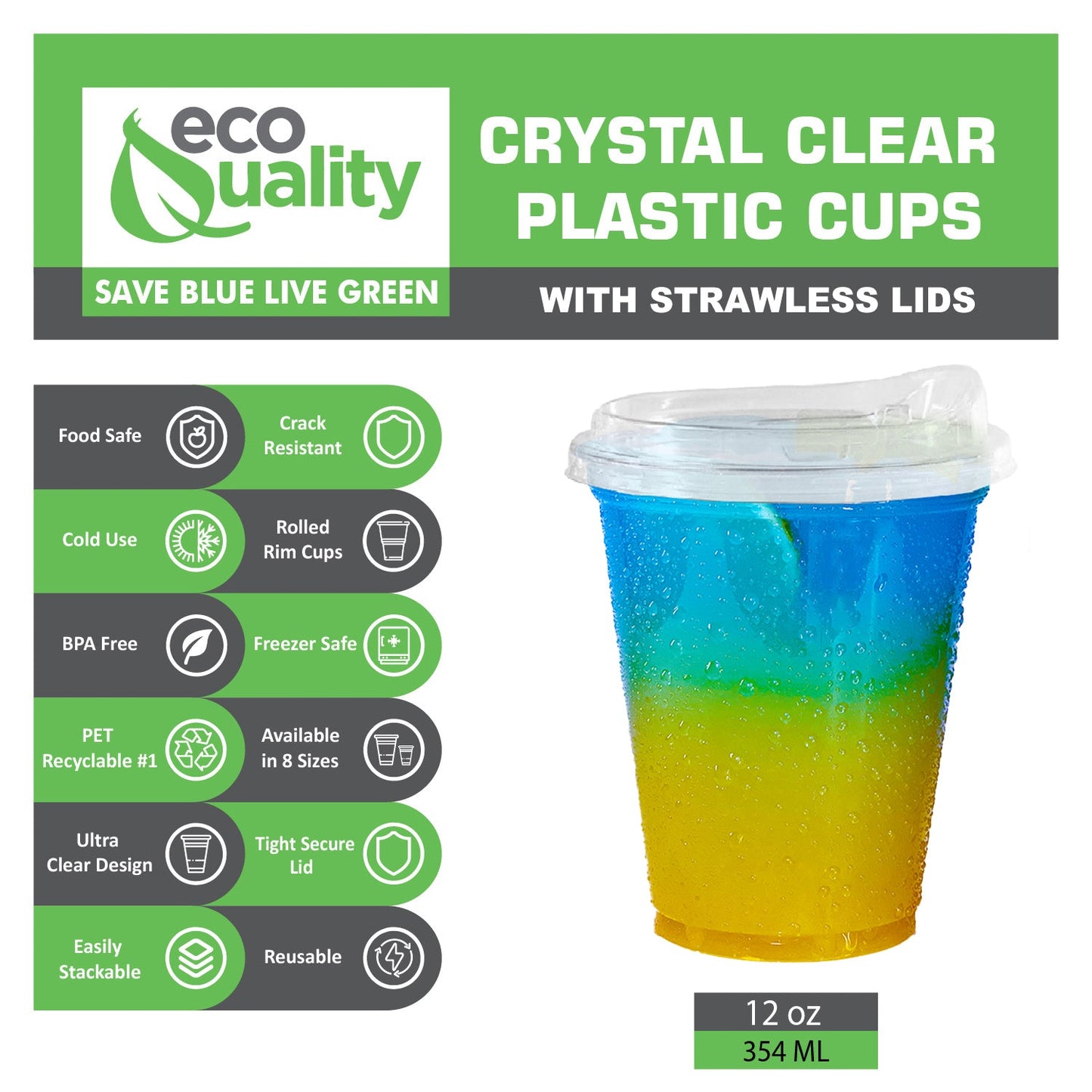 Disposable Pet Clear Plastic Smoothie Cups with Sip Through Lids