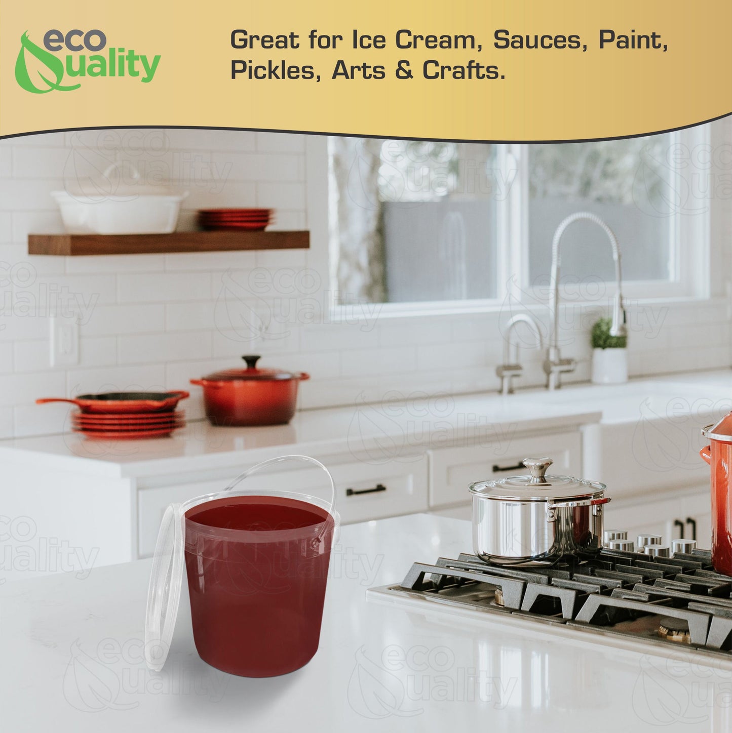 1 Gallon (128 oz) Clear Plastic Bucket with Lid and Handle, Ice Cream Tub with Lids - Food Grade Freezer and Microwave Safe, BPA Free