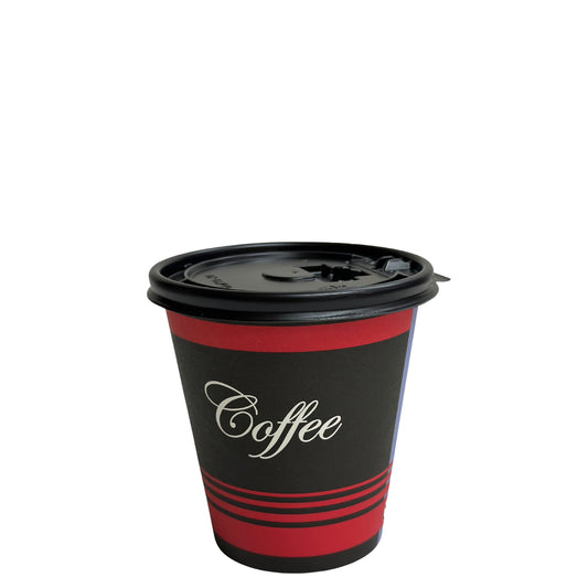 12oz Design Disposable Paper Coffee Cups with Black Flat Lids