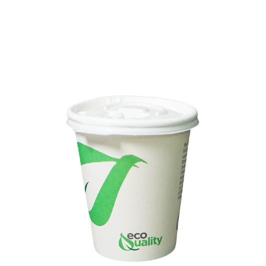 12oz Disposable Compostable Biodegradable White Paper Coffee Cups with Flat Lids