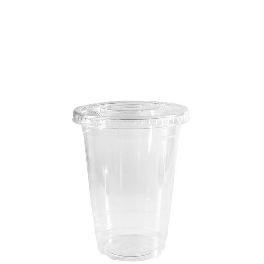12oz Disposable Pet Clear Plastic Smoothie Cups with Clear Flat Lids