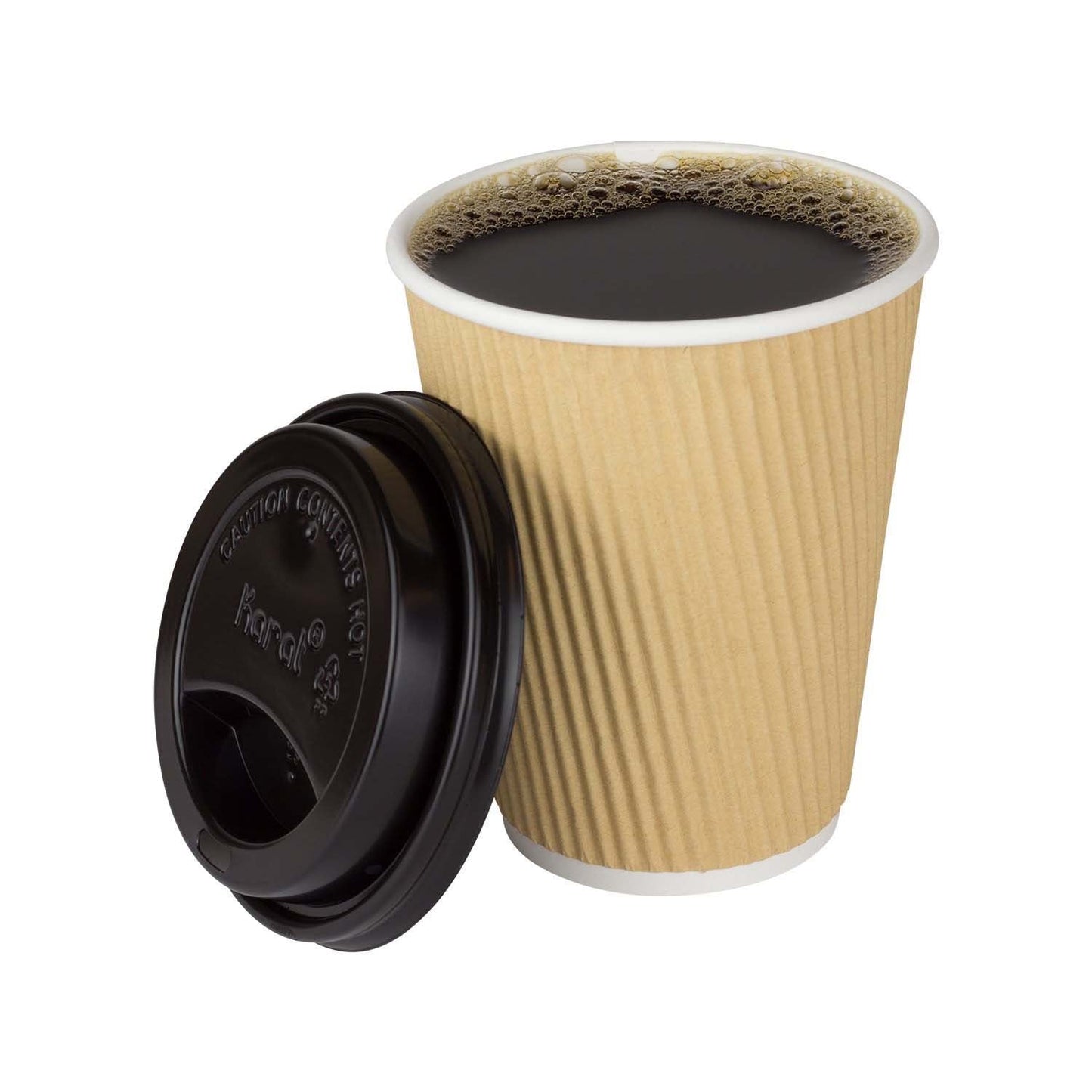 16oz Disposable Insulated Double Wall Ripple Paper Hot Cold Cups with Black Dome Lids
