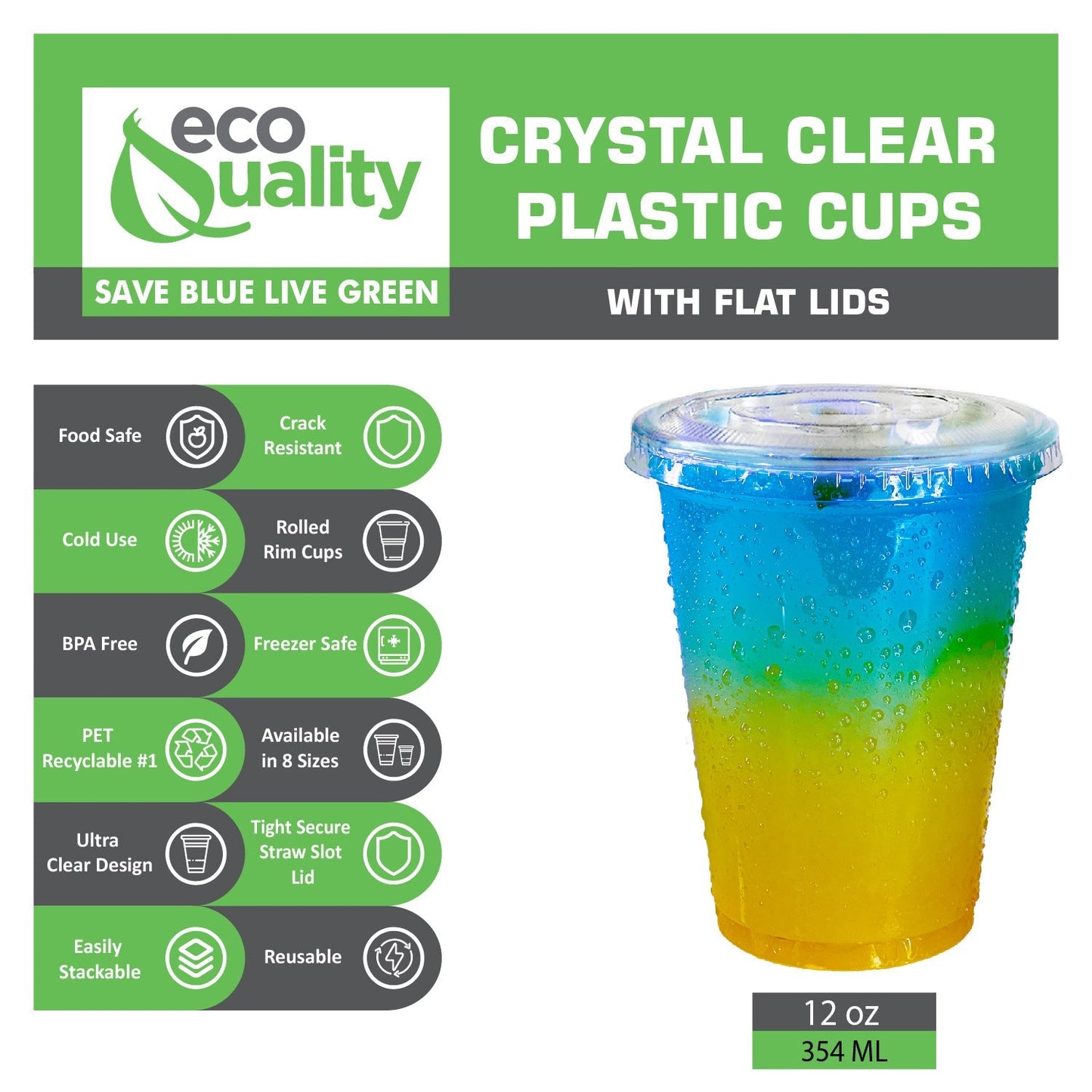 Disposable Pet Clear Plastic Smoothie Cups With Clear Flat Lids
