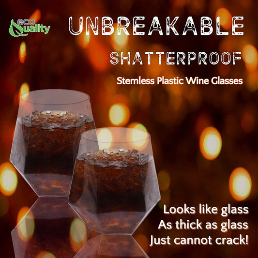 Elegant Stemless Clear Disposable Diamond Plastic Cocktail Wine Tumbler 12oz
