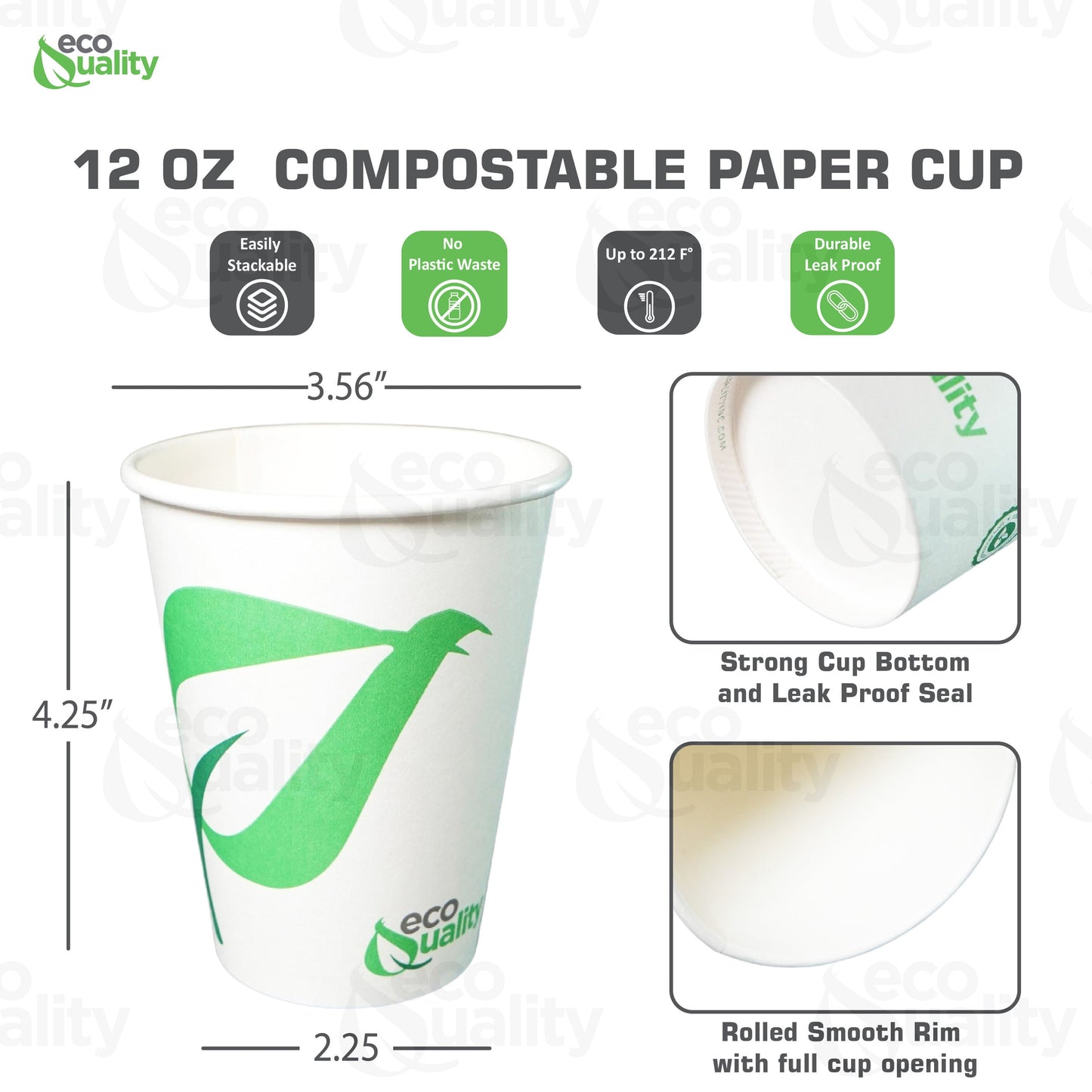 12oz Disposable Compostable Biodegradable White Paper Coffee Cups