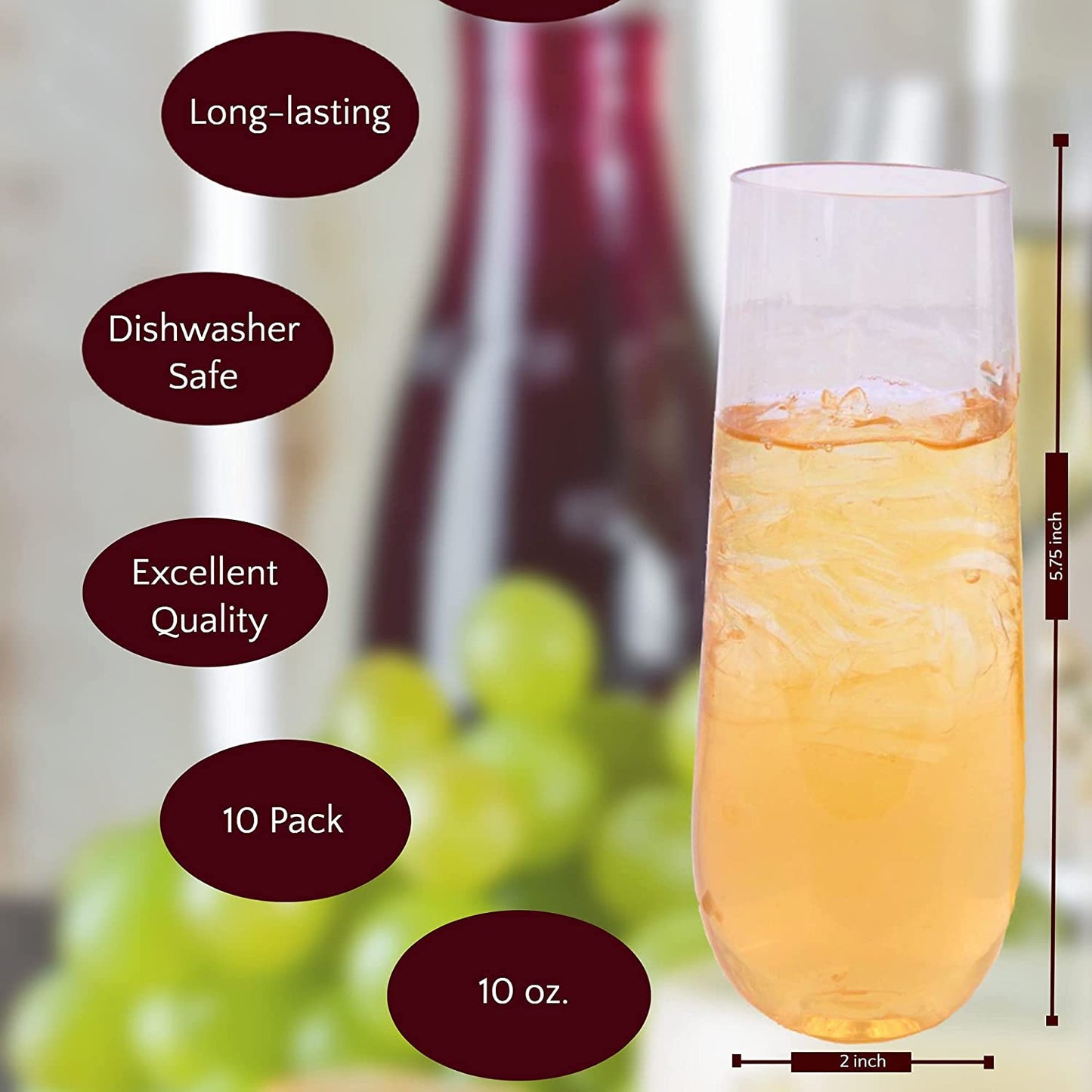 EcoQuality Fancy Stemless Clear Disposable Plastic Champagne Flute Glass 9oz
