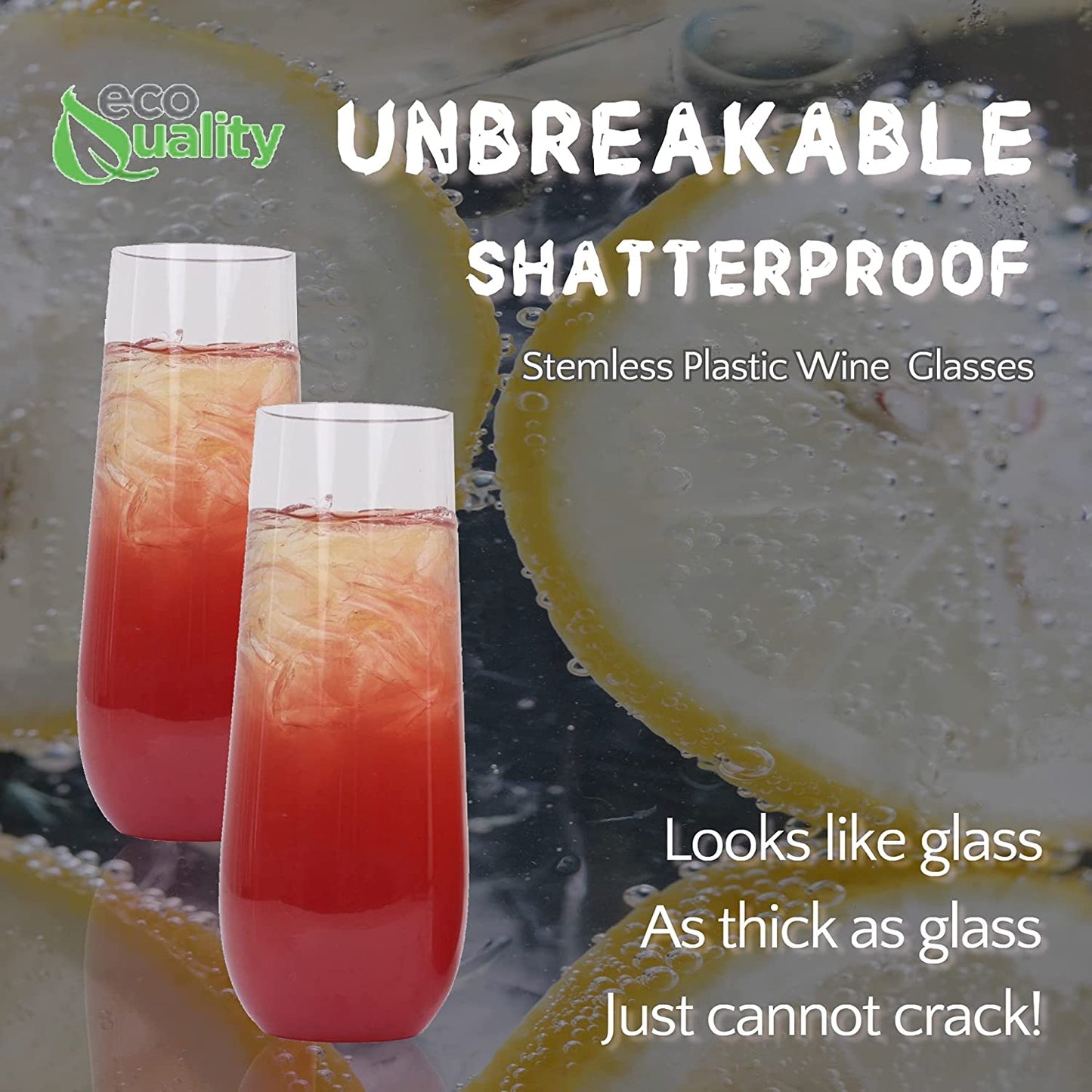 EcoQuality Fancy Stemless Clear Disposable Plastic Champagne Flute Glass 9oz