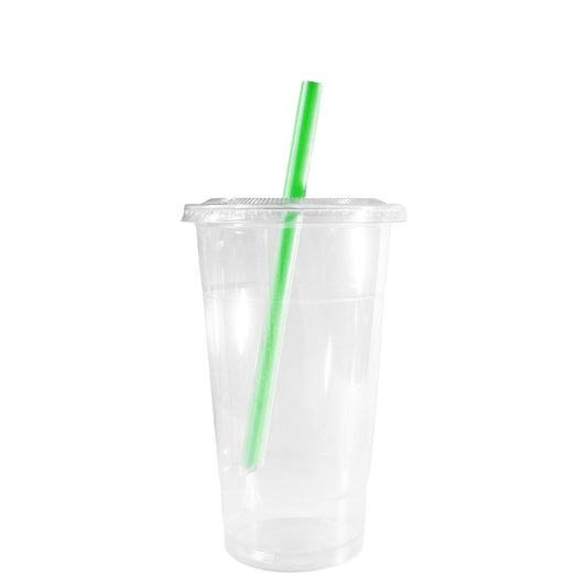 14oz Disposable Pet Clear Plastic Smoothie Cups Clear Flat Lids with Color Straws