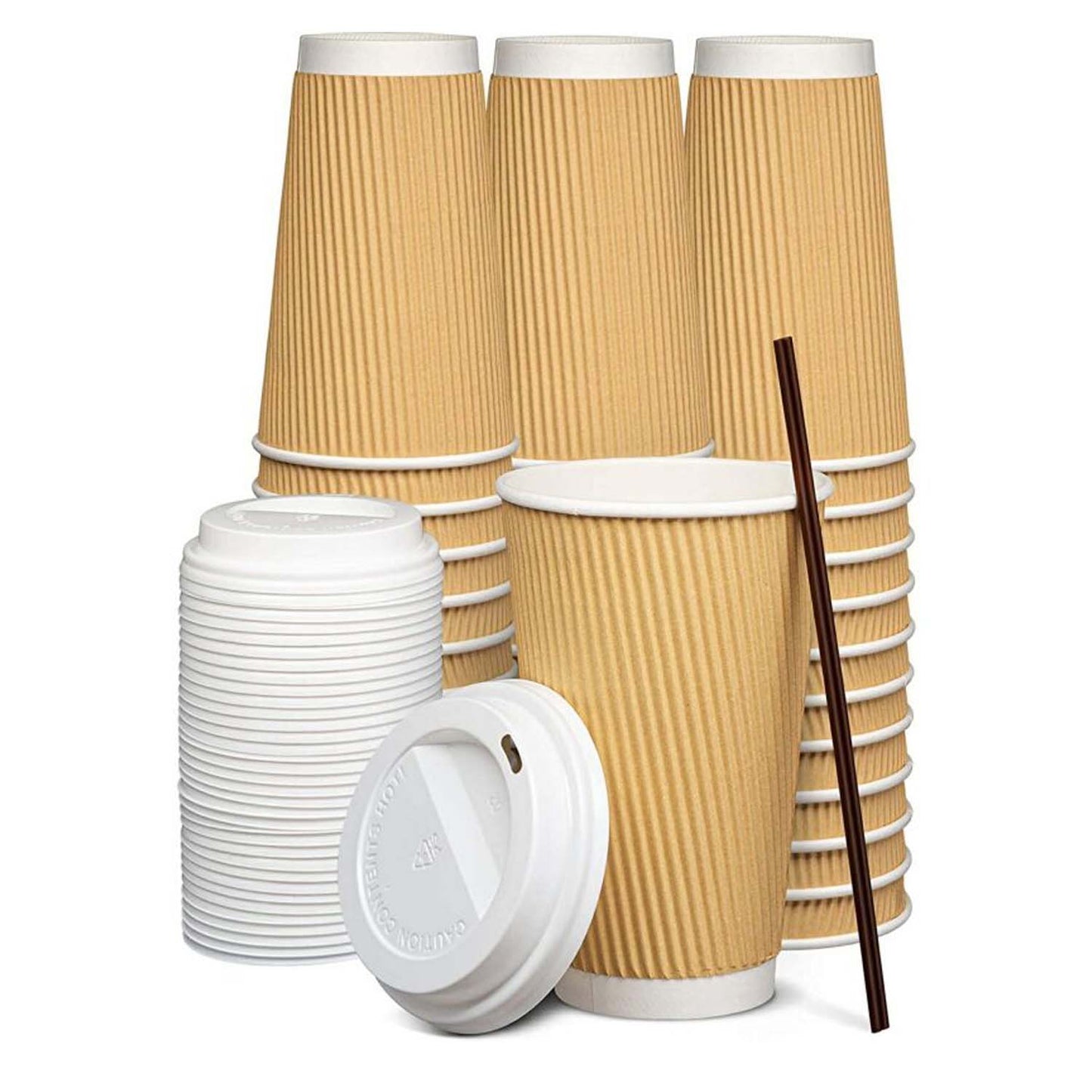 16oz Disposable Double Wall Ripple Paper Hot Cold Cups with White Dome Lids