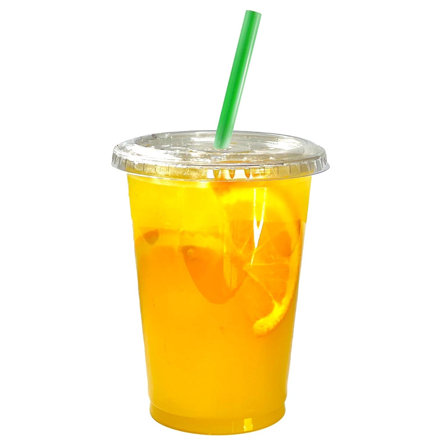 14oz Disposable Pet Clear Plastic Smoothie Cups Clear Flat Lids with Color Straws