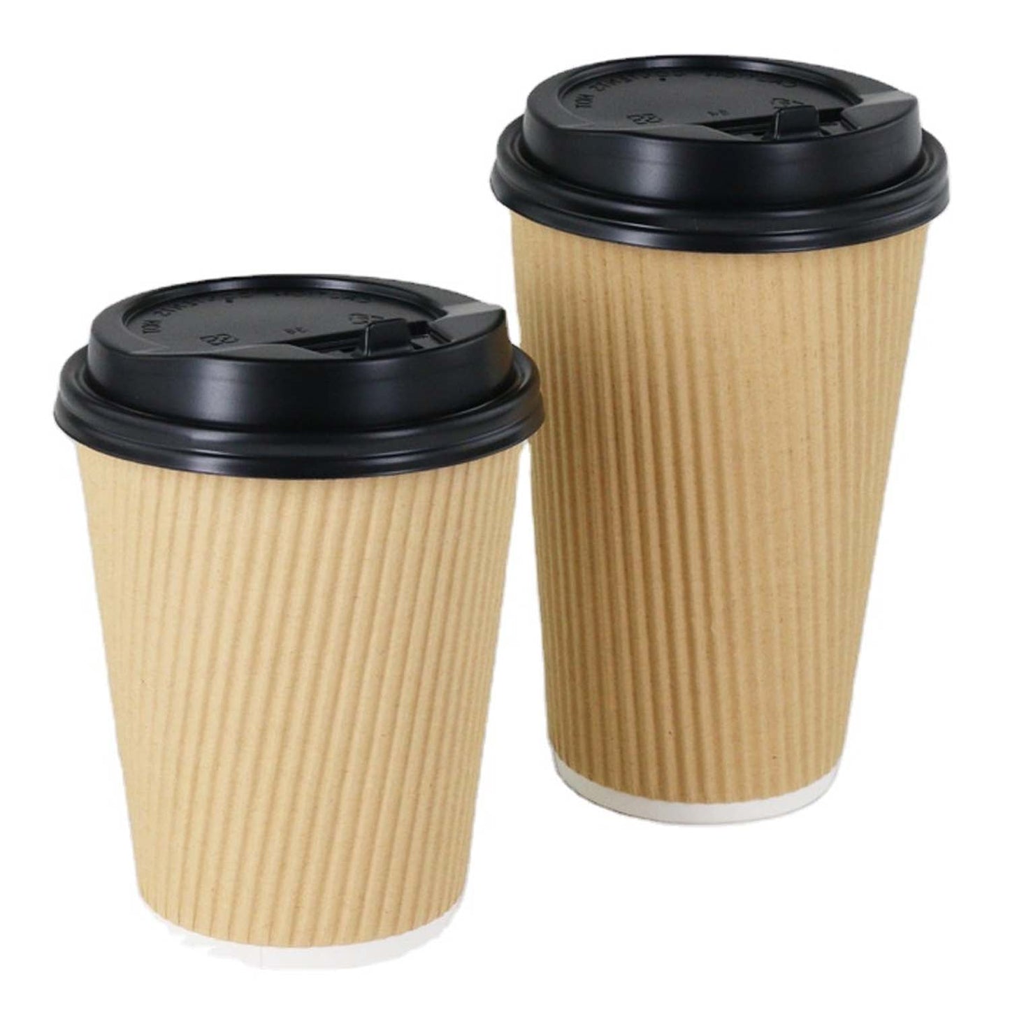 16oz Disposable Insulated Double Wall Ripple Paper Hot Cold Cups with Black Dome Lids