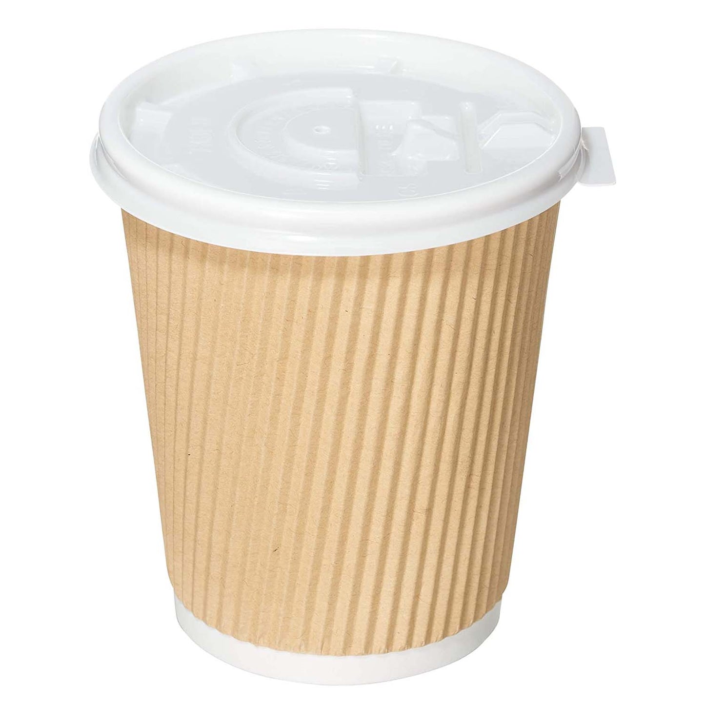 16oz Disposable Double Wall Ripple Paper Hot Cold Cups with White Flat Lids