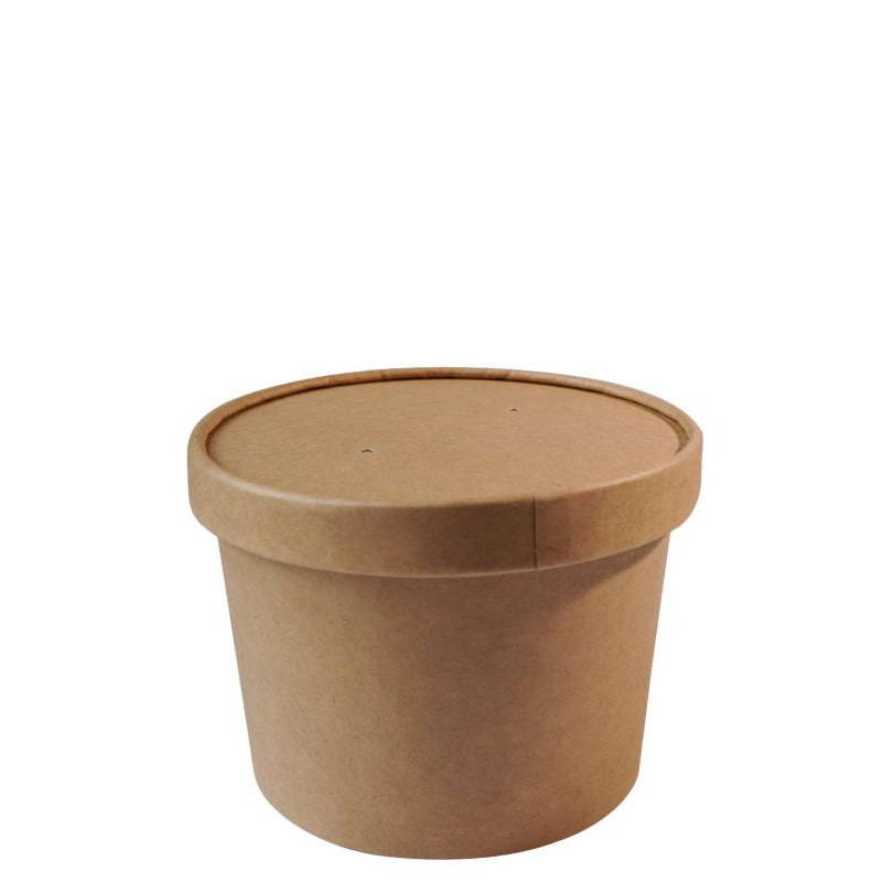 16oz Disposable Kraft Paper Food Soup Cup with Paper Vented Lid
