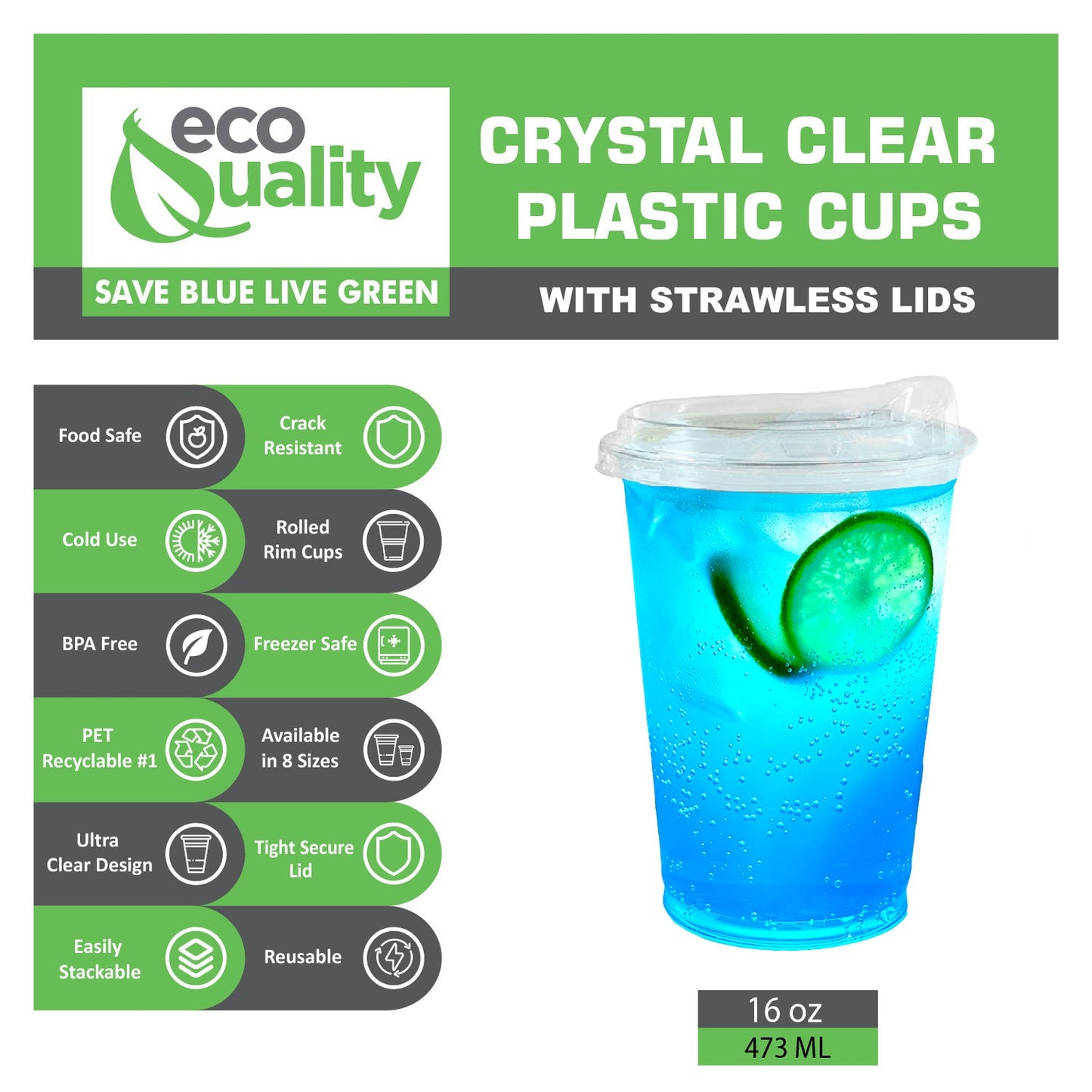 16oz Disposable Pet Clear Plastic Smoothie Cups with Sip Through Lids