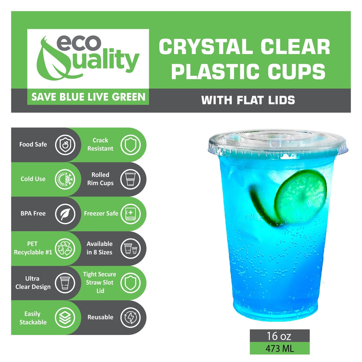 16oz Disposable Pet Clear Plastic Smoothie Cups Clear Flat Lids