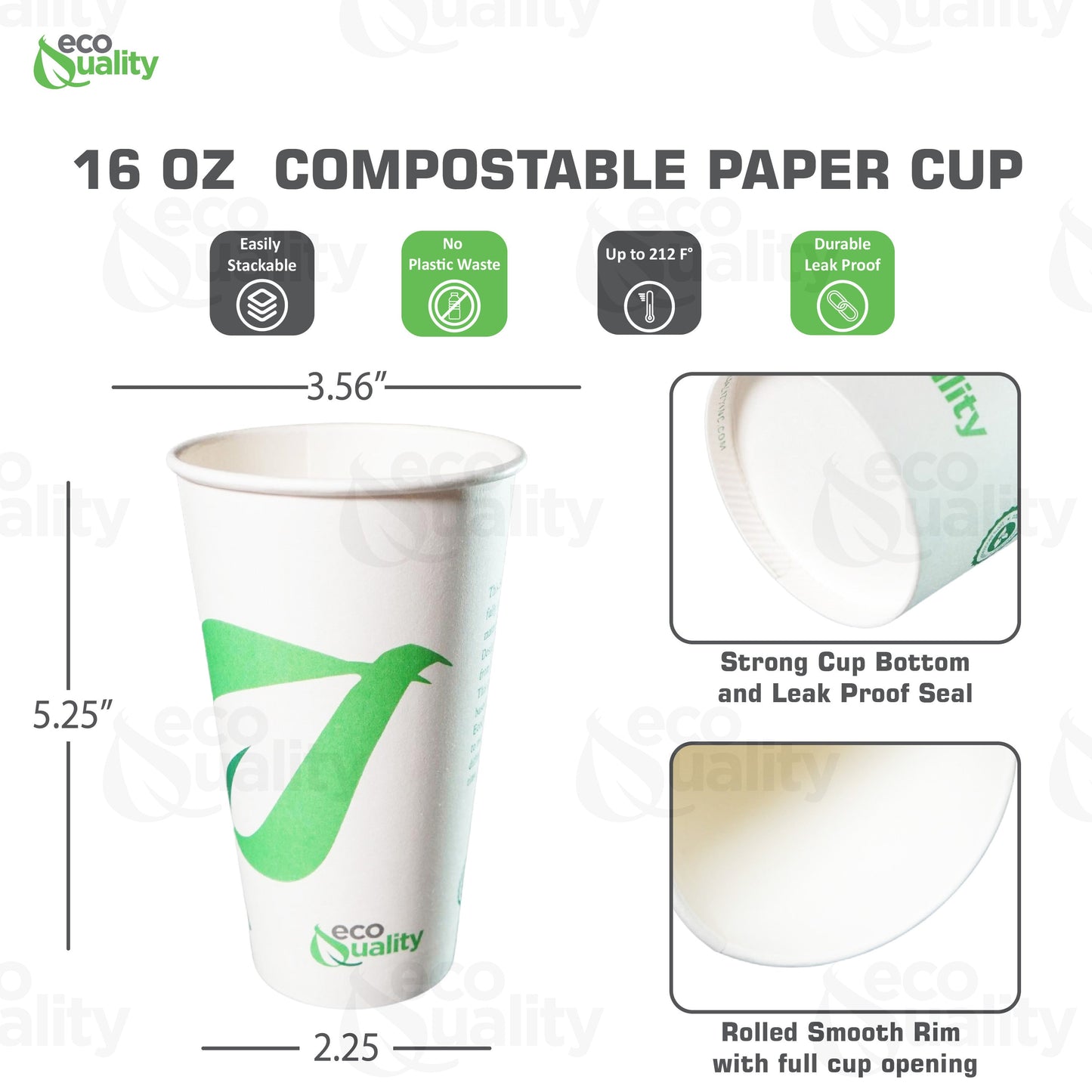 16oz Disposable Compostable Biodegradable White Paper Coffee Cups