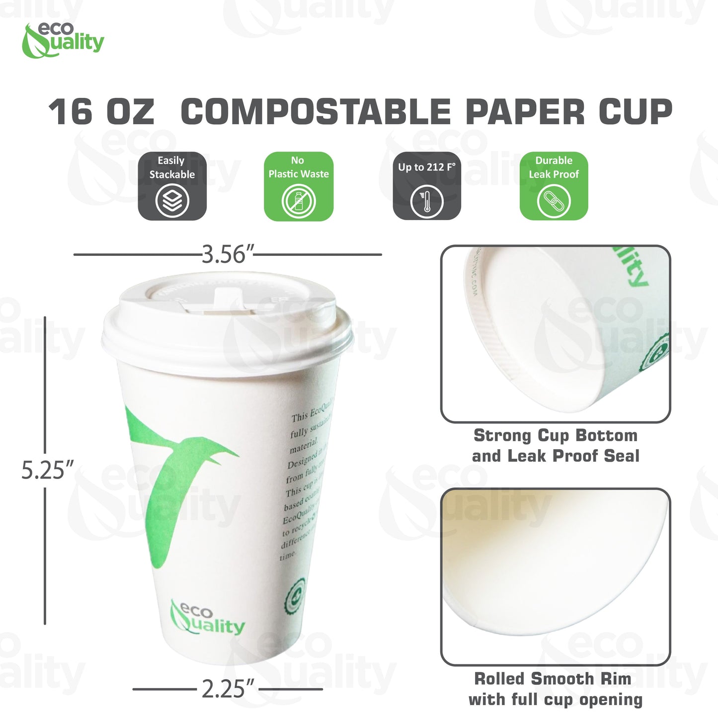 Disposable Compostable Biodegradable White Paper Coffee Cups with White Dome Lids