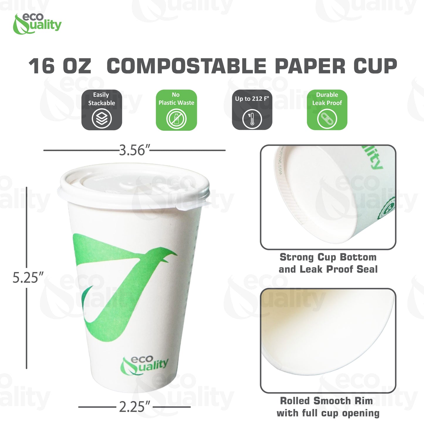 16oz Disposable Compostable Biodegradable White Paper Coffee Cups with Flat Lids