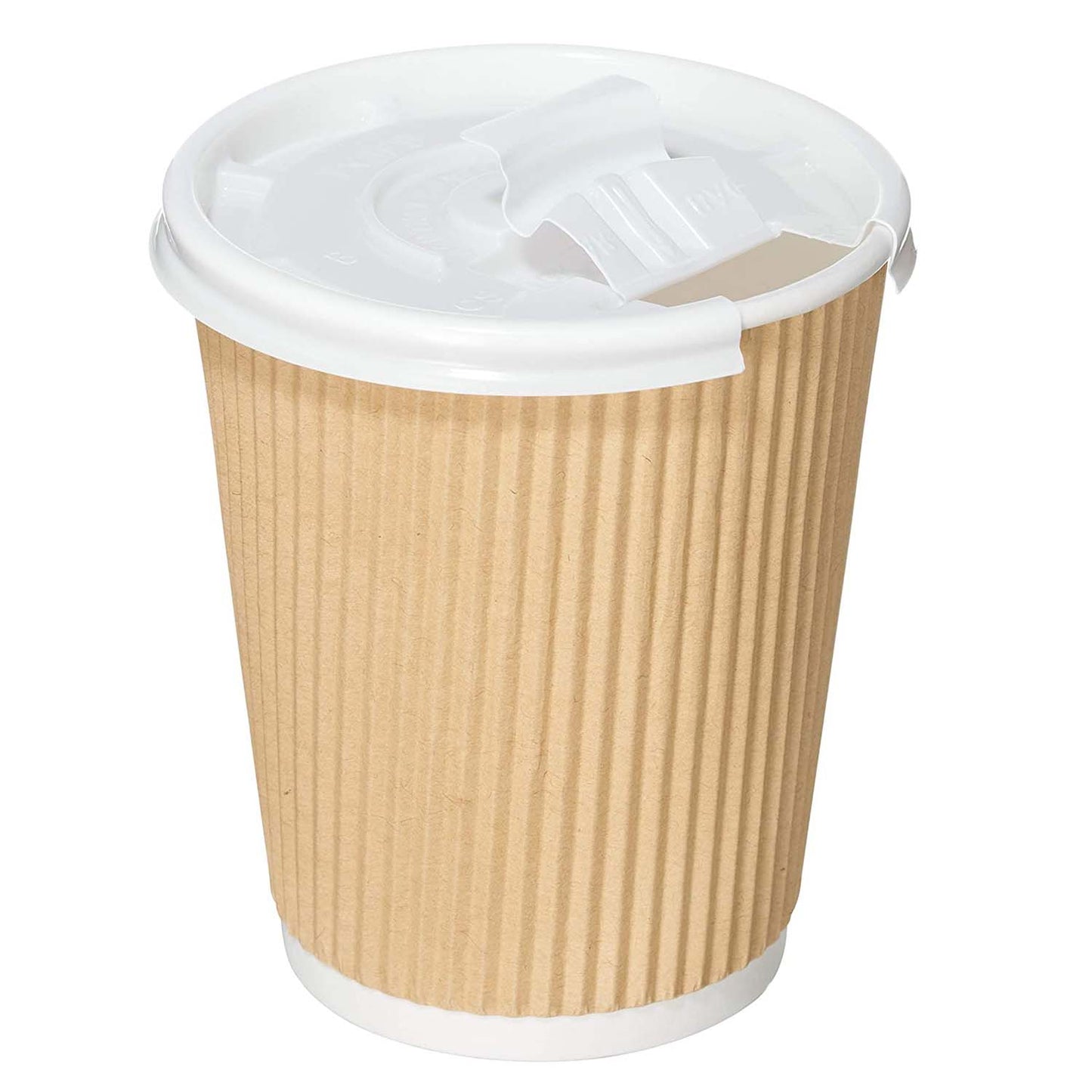 8oz Insulated Disposable Double Wall Ripple Paper Hot Cold Cups with White Flat Lids