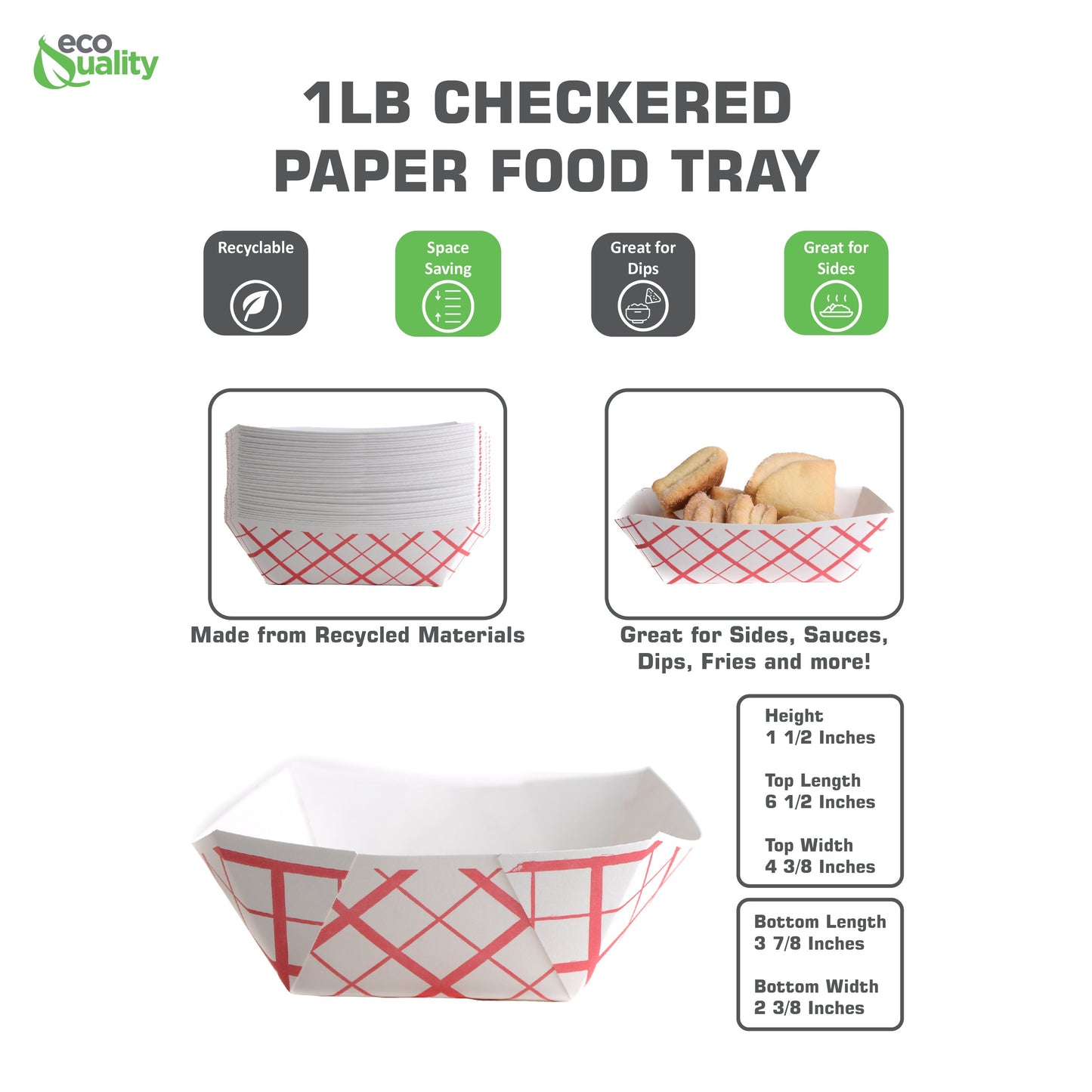 heavy duty strong sturdy hot dog french fries burger corn onion rings household diner restaurant food truck fast food Disposable Checkered Paper Food Tray affordable bulk economical commercial wholesale 1/2lb pound nyc