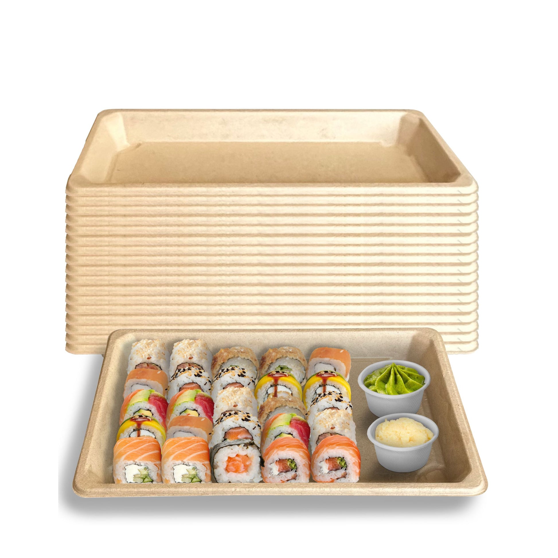 Compostable Packaging, Sustainable Sushi Tray, Eco-Friendly Food Packaging, Biodegradable Sushi Platter, Green Packaging Solution, Environmentally Friendly Tray, Zero-Waste Sushi Packaging, Bioplastics Sushi Tray, Earth-Friendly Sushi Container, Organic Waste Composting, Biodegradable Food Service, Natural Fiber Sushi Platter, Eco-conscious Sushi Packaging, Compostable Takeout Container