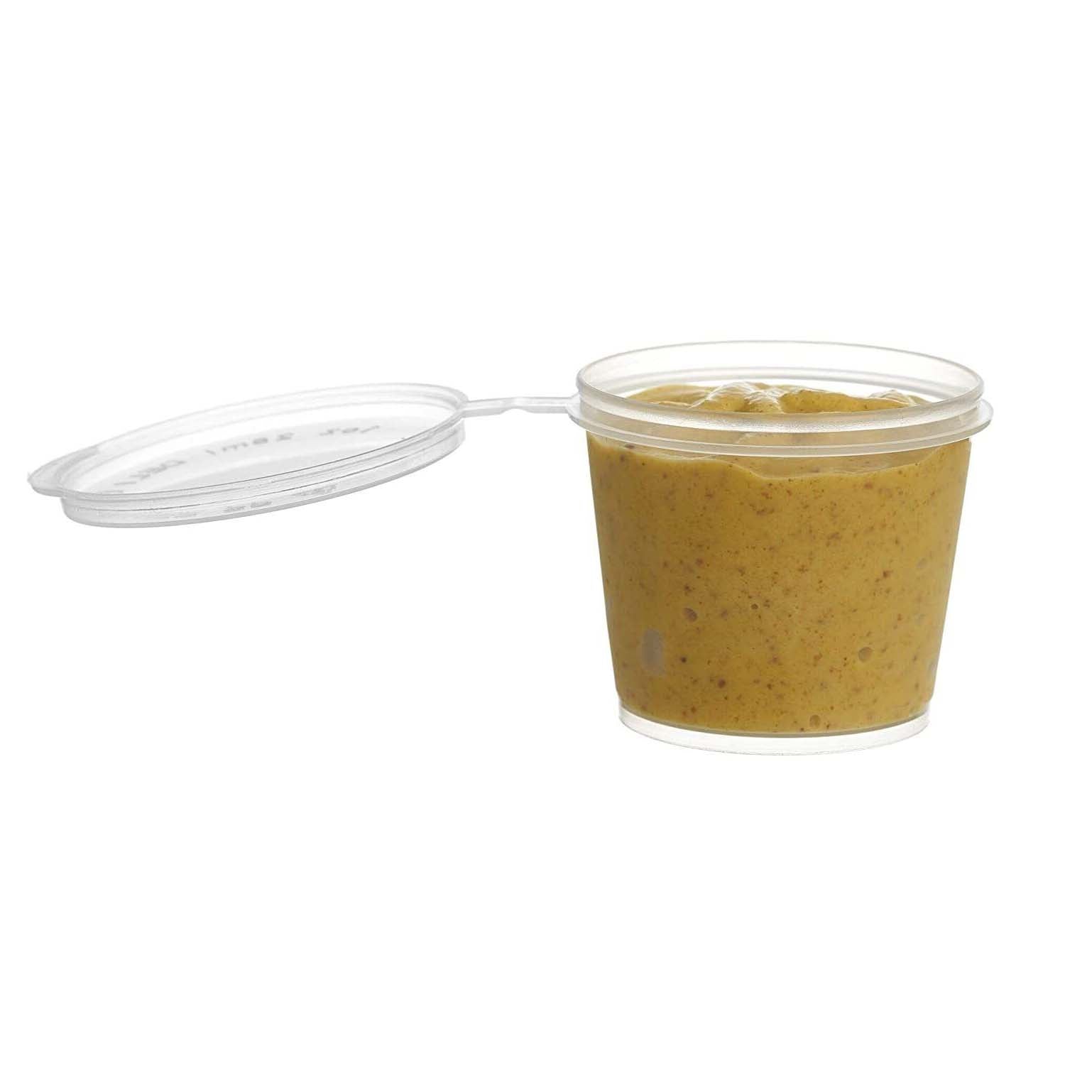 travel size To Go Take Out tasting Portion Dipping containers restaurant fast food food packaging jello shot slime storage diy small Plastic leak proof freezer safe leak proof ketchup mustard  mayo hot sauce hinged lid Disposable Portion Condiment Clear 1oz 1 ounce economical bulk wholesale ecoquality restaurant fast food supplies