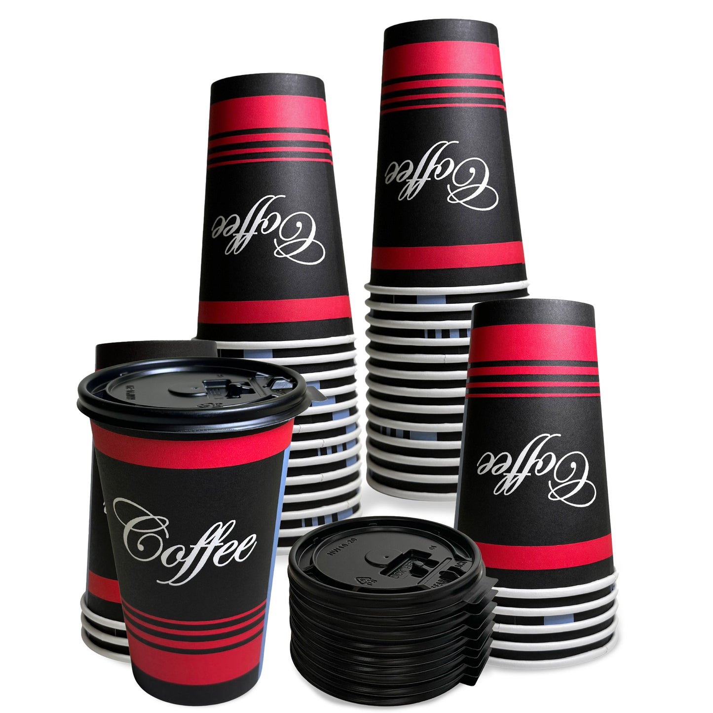 20oz Design Disposable Paper Coffee Cups with Black Flat Lids