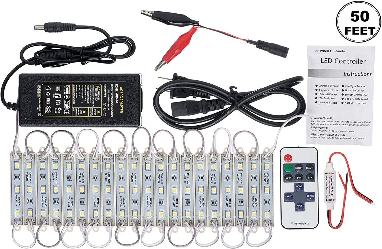 Super Bright 3 LED Module with Remote - 5050 Injection Module with 12V AC Power Adapter