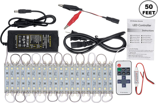 Super Bright 3 LED Module with Remote - 5050 Injection Module with 12V AC Power Adapter