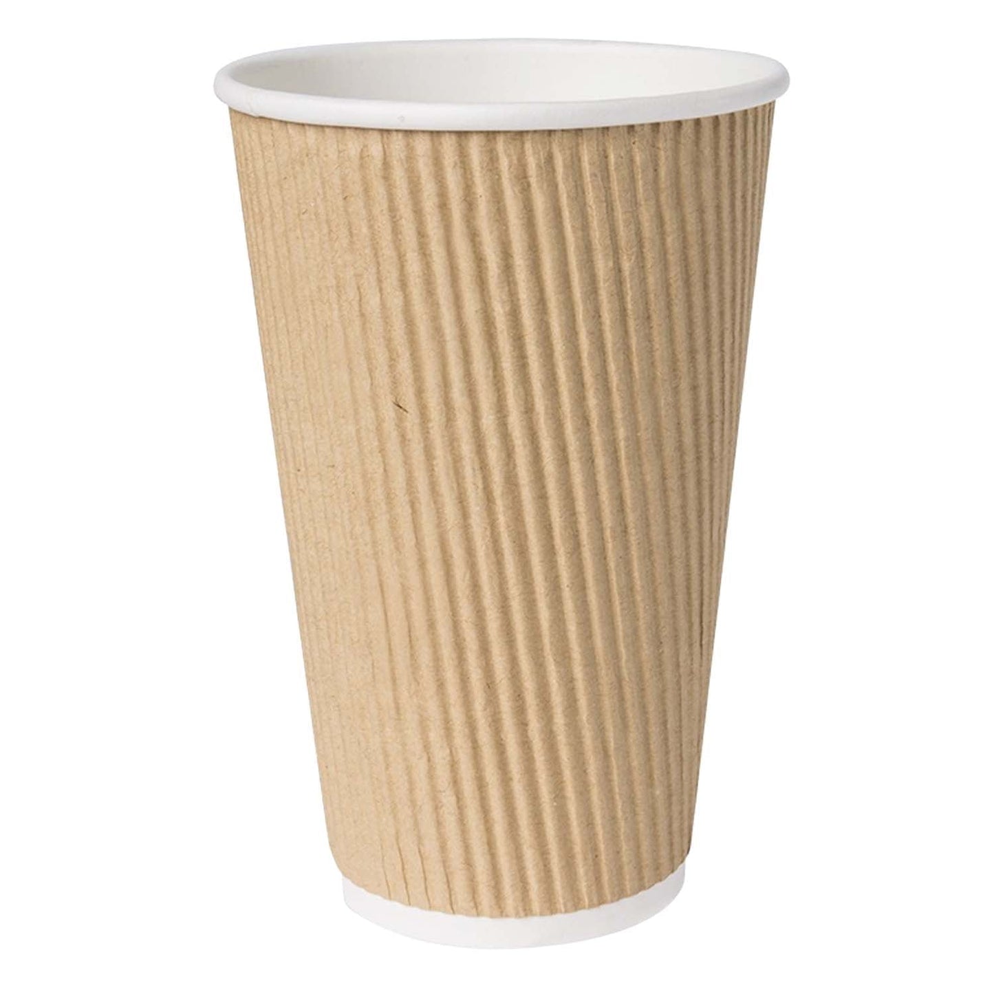 16oz Disposable Double Wall Ripple Paper Hot Cold Cups with White Flat Lids