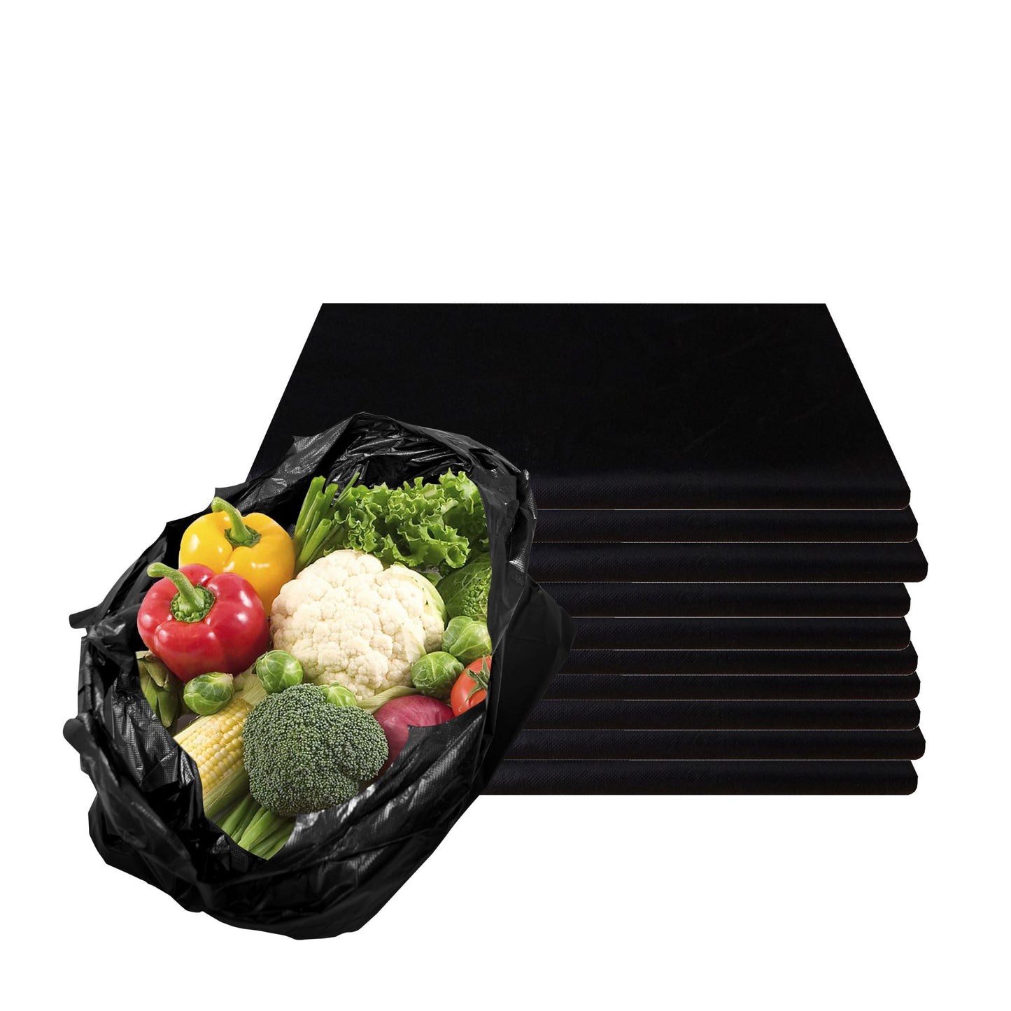 Large 1/6 Plastic Black T-Shirt Bags 11x12 inches, 13 Micron Reusable Recyclable Poly Shopping Bags