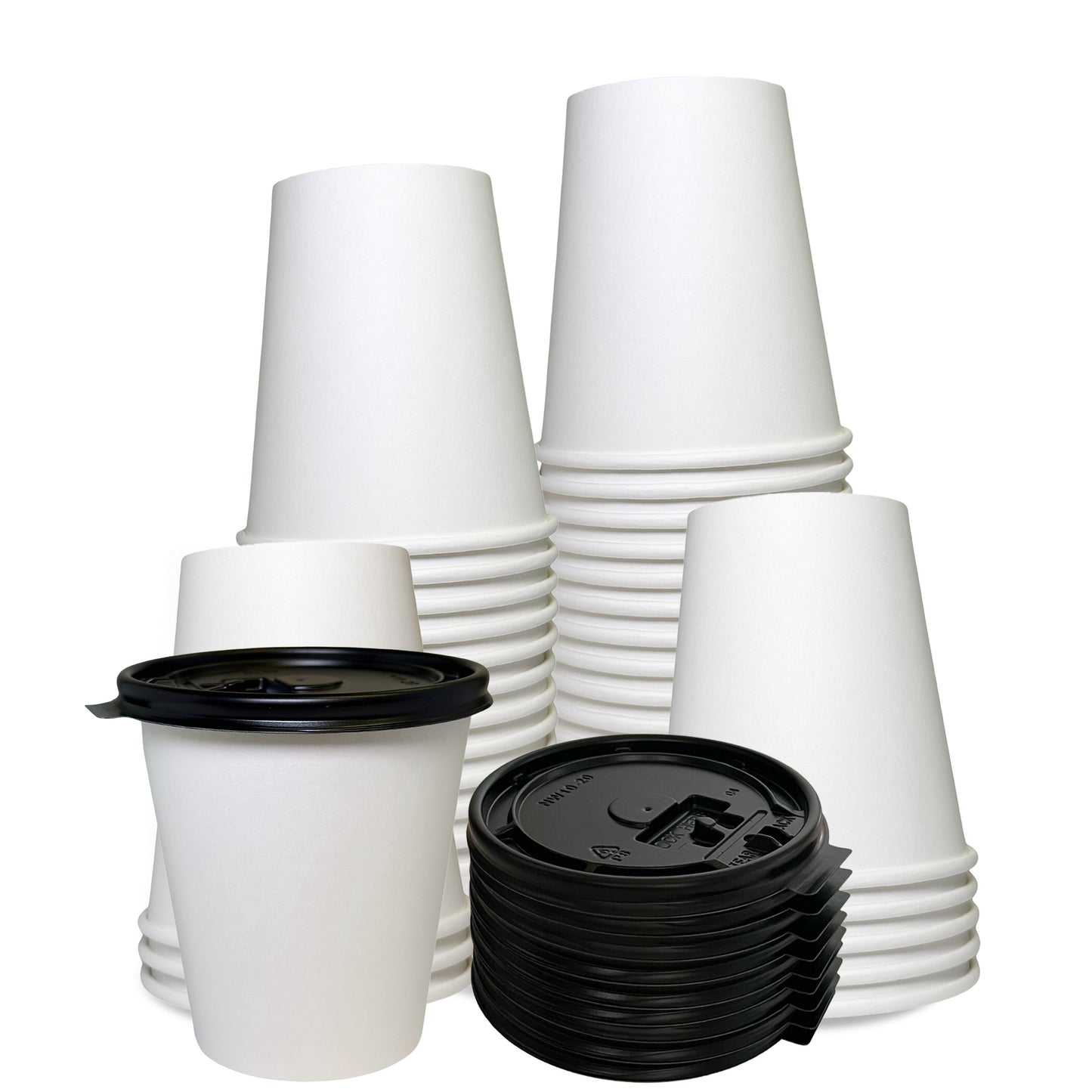 Disposable White Paper Hot Cold Cups with Black Flat Lids