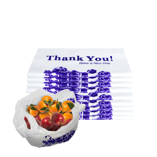 T-Shirt Shoppings Poly Plastic Bags retail togo takeout restaurant merchandise gift small medium large sturdy heavy duty strong white wholesale bulk economical industry commercial thank you flower 1/6 recyclable reusable have a nice day whole sale ecoquality 1/10