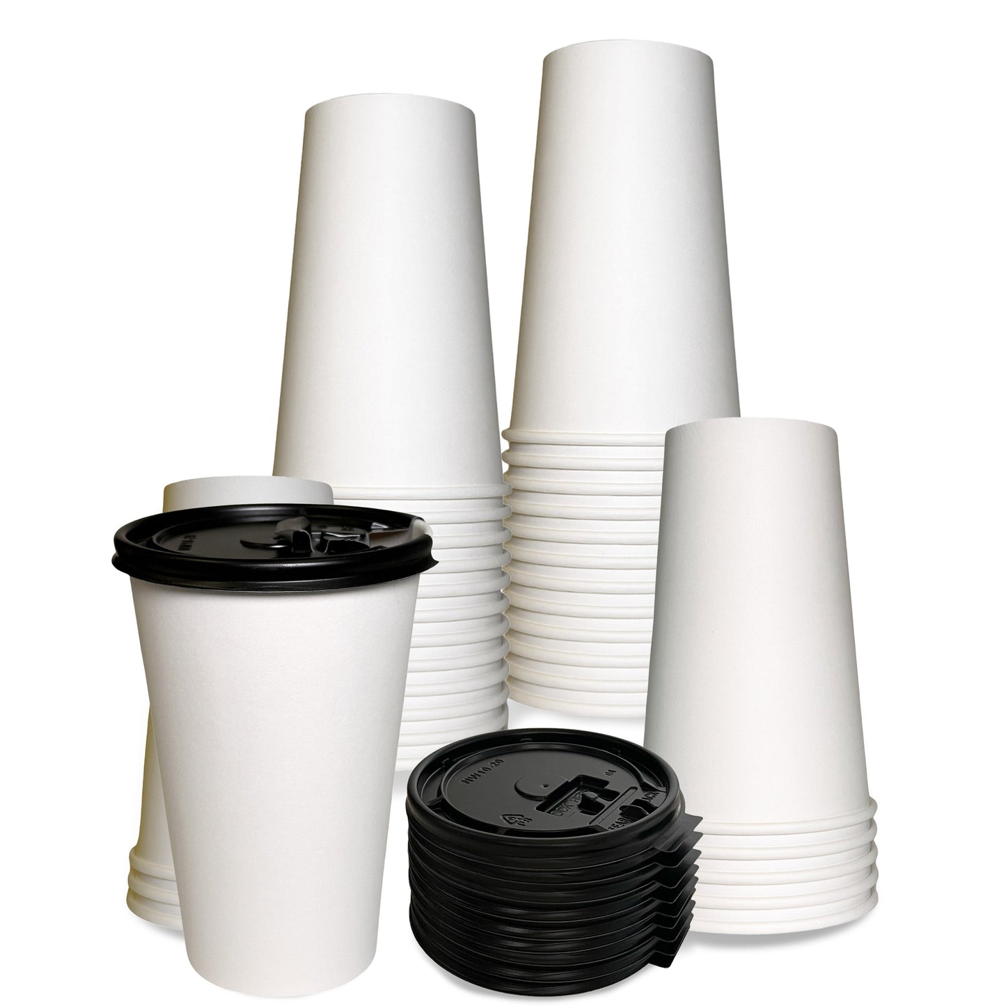 20oz Disposable White Paper Hot Cold Cups with Black Flat Lids