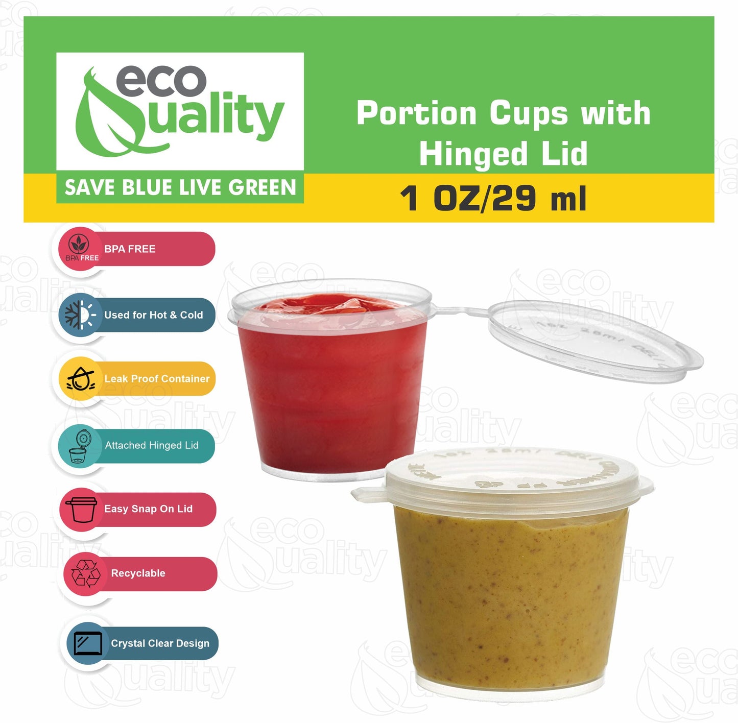 travel size To Go Take Out tasting Portion Dipping containers restaurant fast food food packaging jello shot slime storage diy small Plastic leak proof freezer safe leak proof ketchup mustard  mayo hot sauce hinged lid Disposable Portion Condiment Clear 1oz 1 ounce economical bulk wholesale ecoquality restaurant fast food supplies