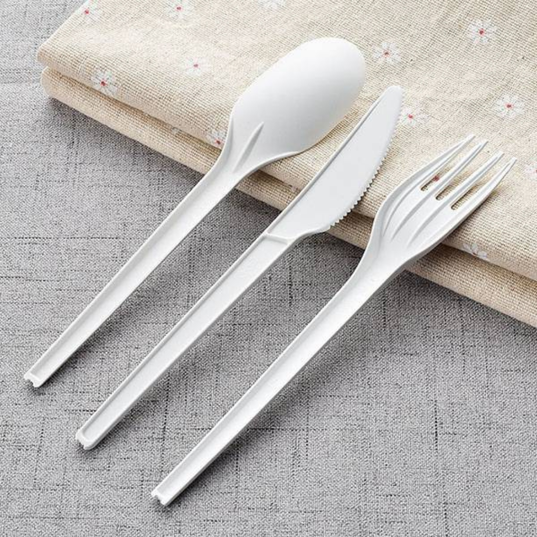 Compostable Eco Friendly Cutlery 6.5 inch - CPLA Heat Resistant Disposable Utensils Durable Cornstarch Bio Based Biodegradable (Forks, Spoons, Knives)