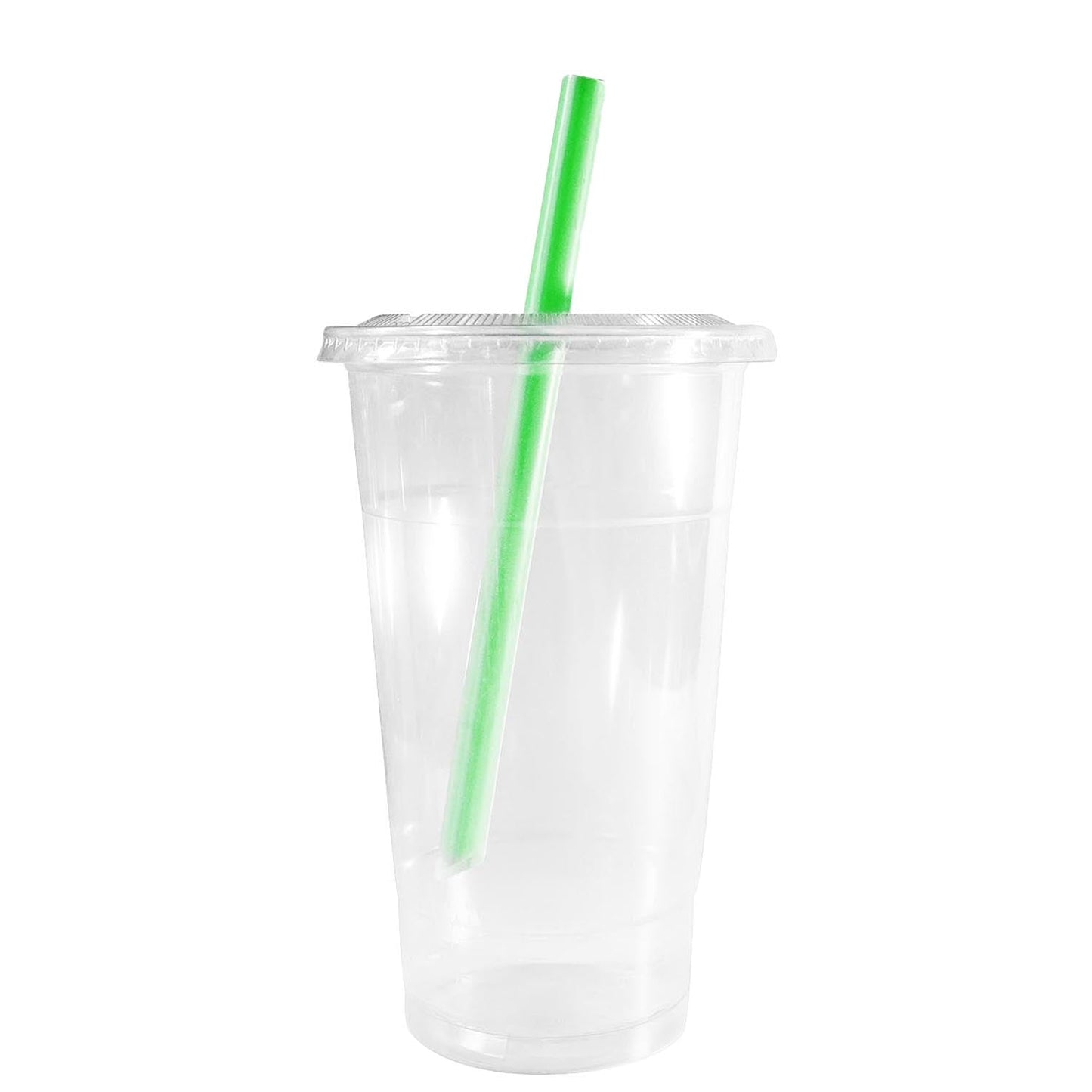 20oz Disposable Pet Clear Plastic Smoothie Cups with Clear Flat Lids and Color Straws