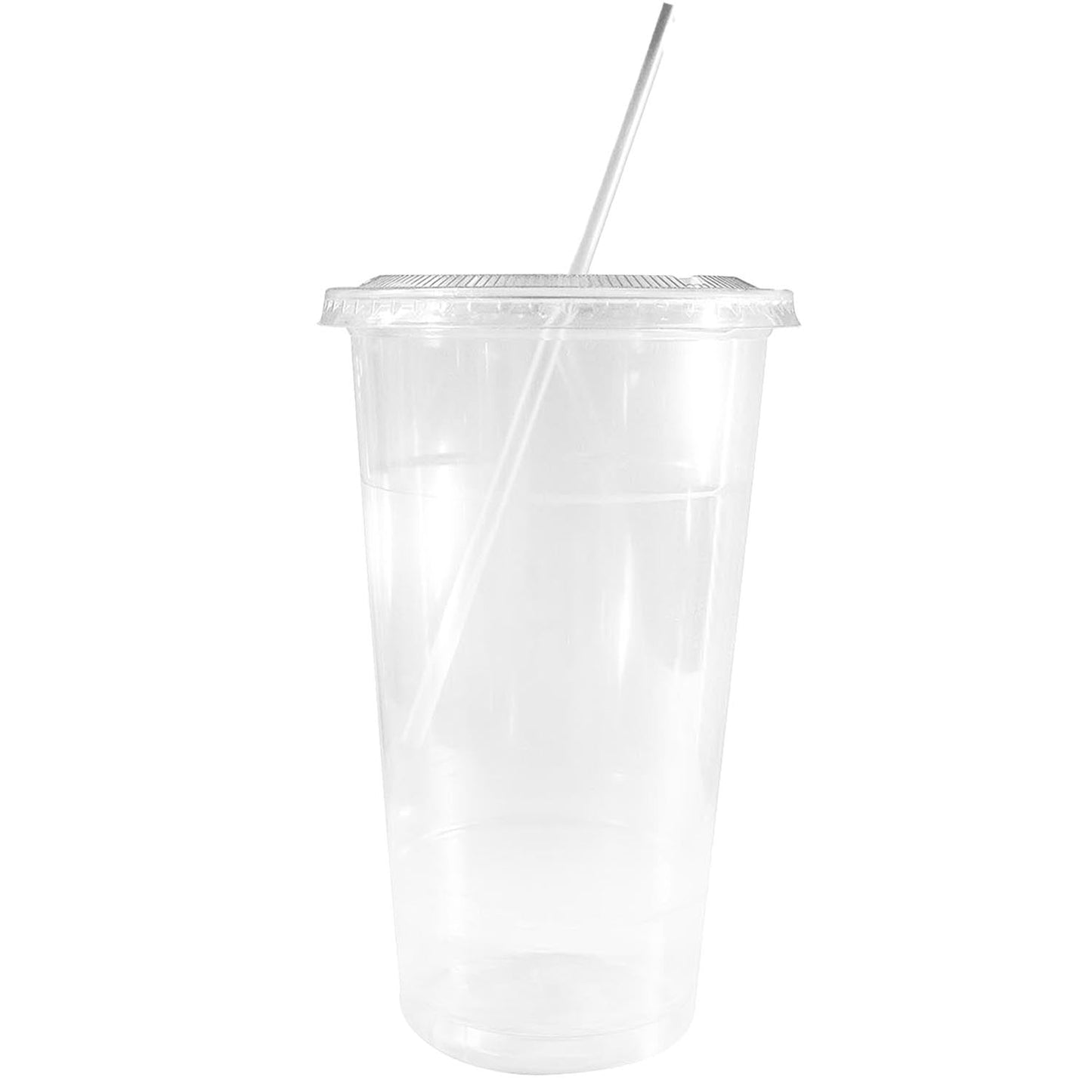 20oz Disposable Pet Clear Plastic Smoothie Cups with Clear Flat Lids and White Straws