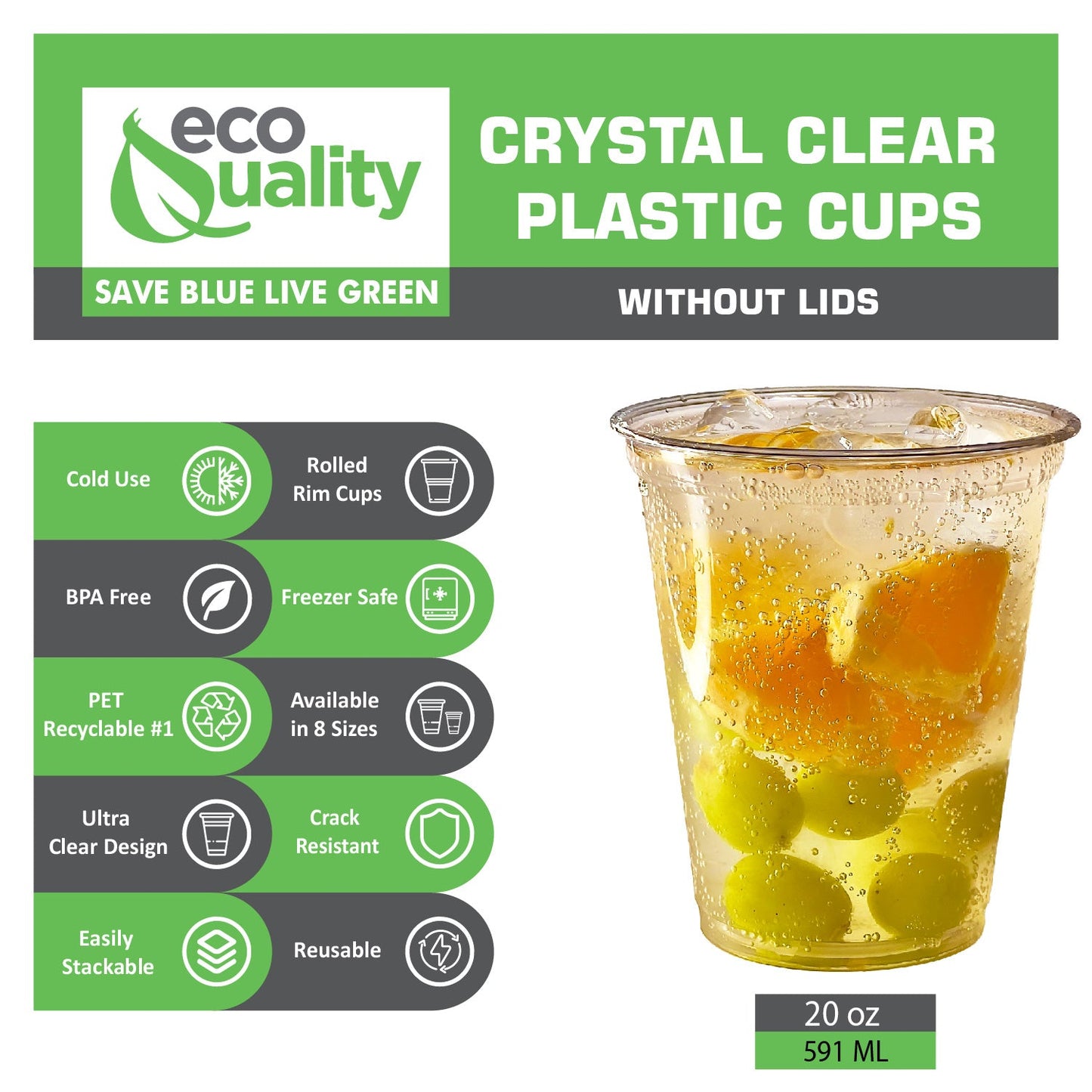 20oz Disposable Pet Clear Plastic Smoothie Cups
