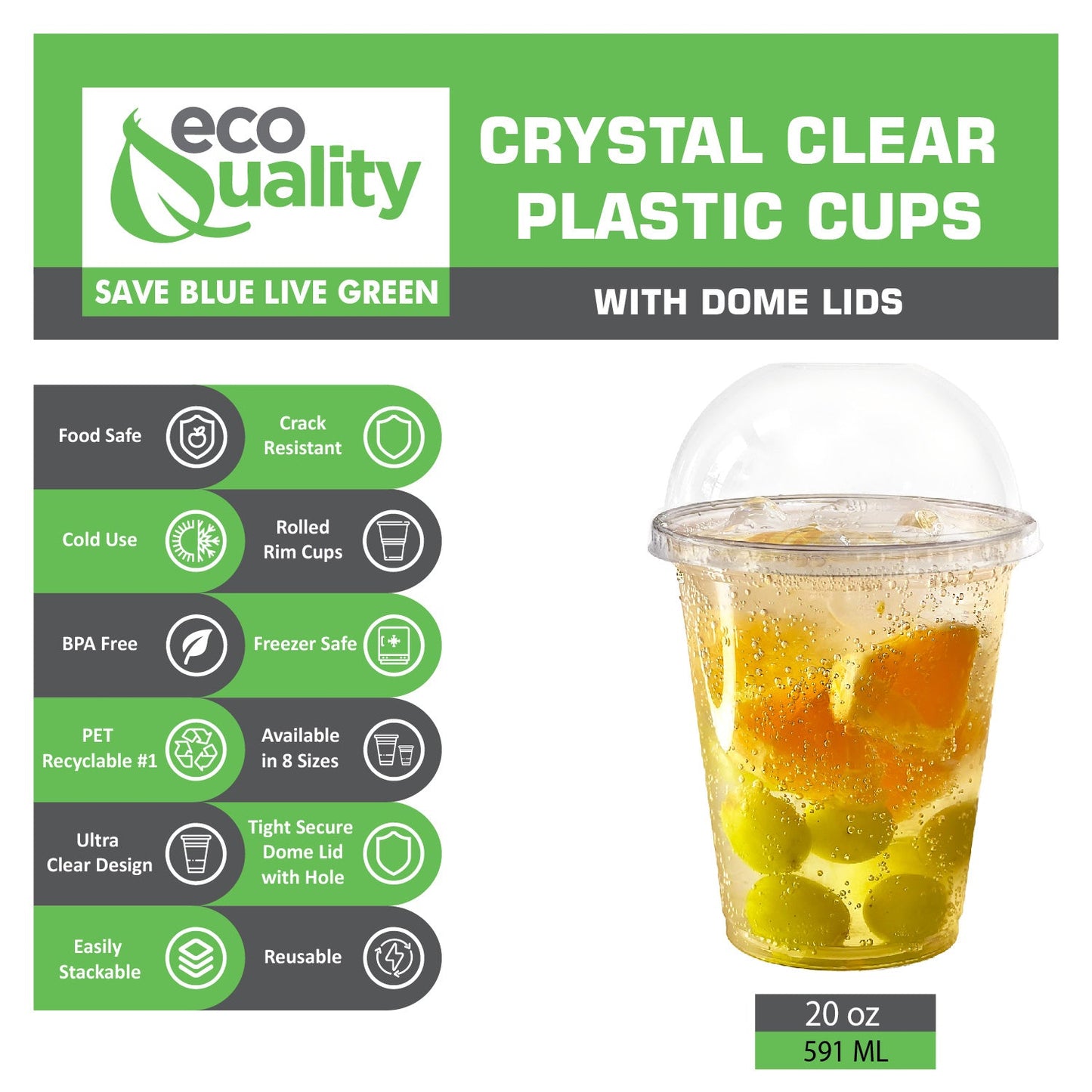 Disposable Pet Clear Plastic Smoothie Cups with Clear Dome Lids